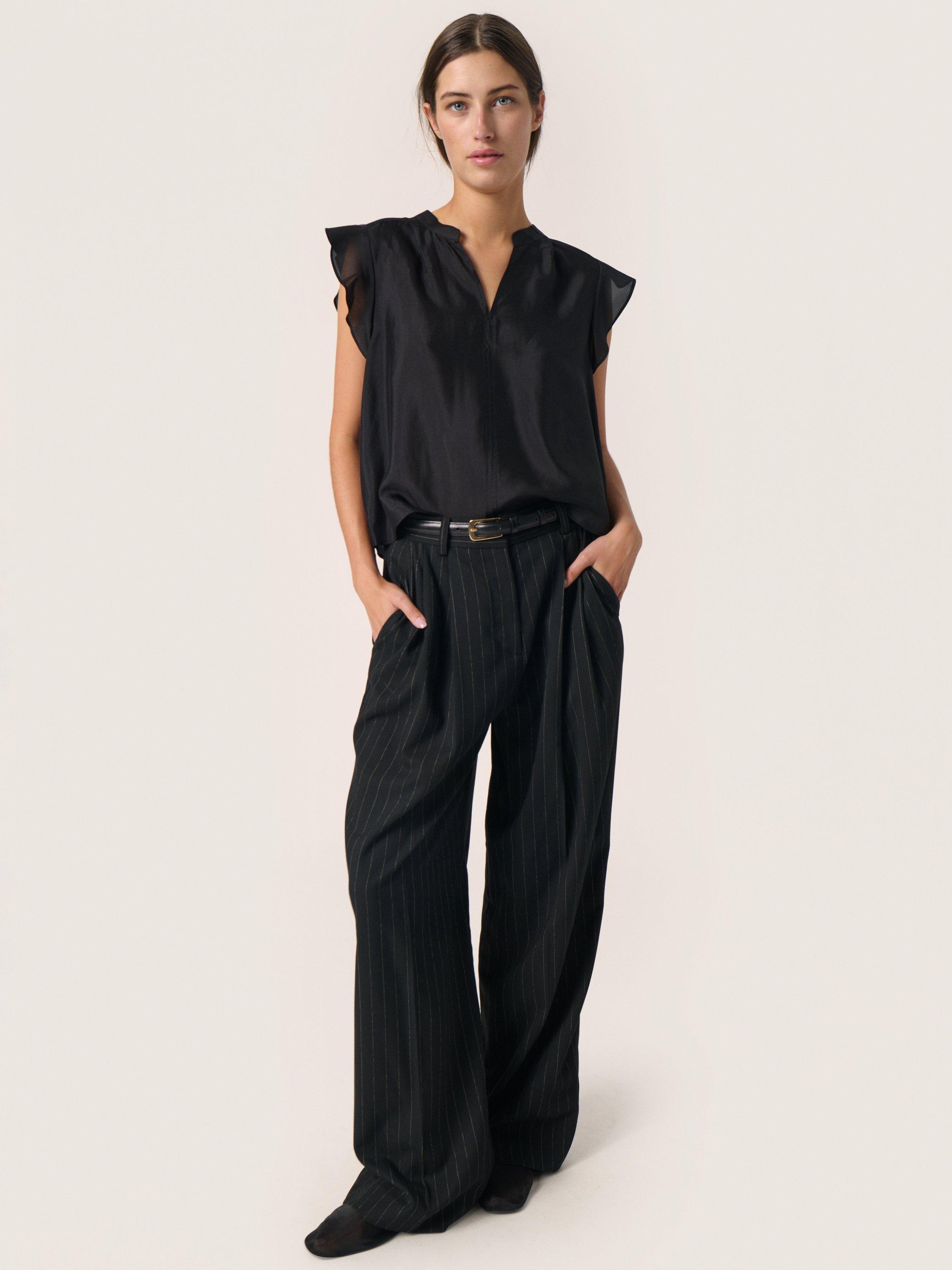 Product image 3 of 6, which shows Soaked In Luxury Karoline Frill Sleeve Top, Black, M