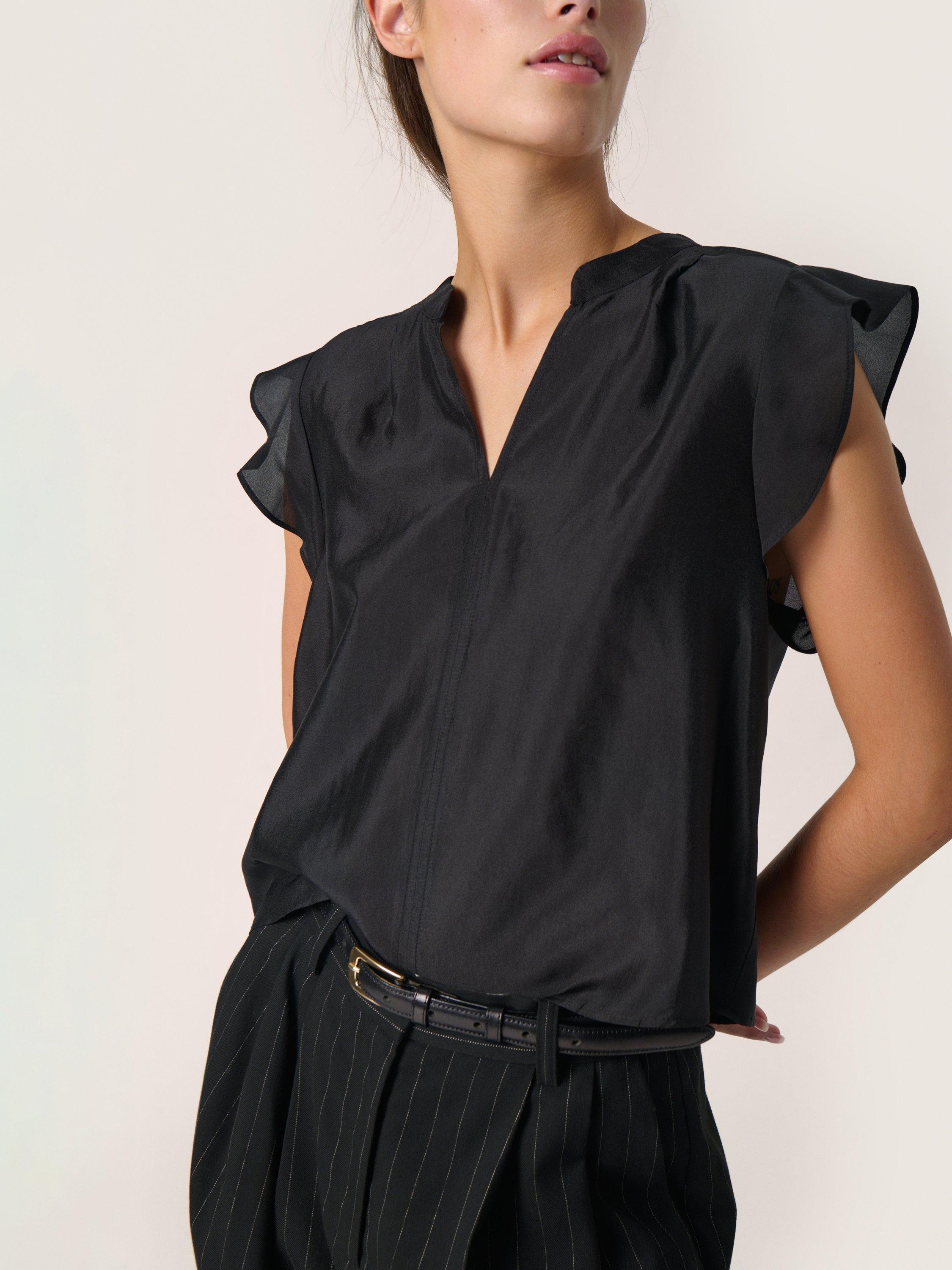 Product image 4 of 6, which shows Soaked In Luxury Karoline Frill Sleeve Top, Black, M
