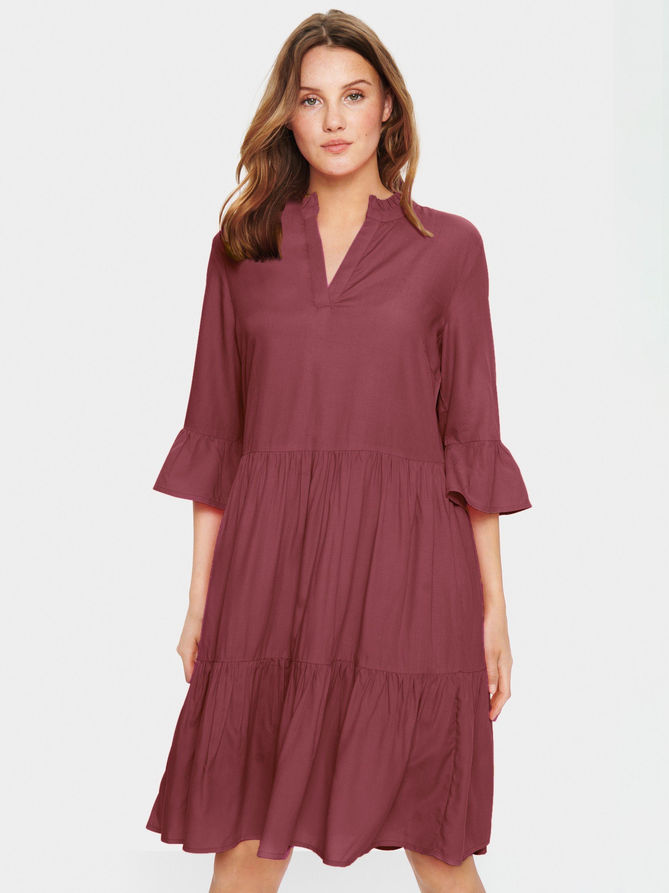 Product image 1 of 6, which shows Saint Tropez Eda Tiered Dress, Burgundy, XS