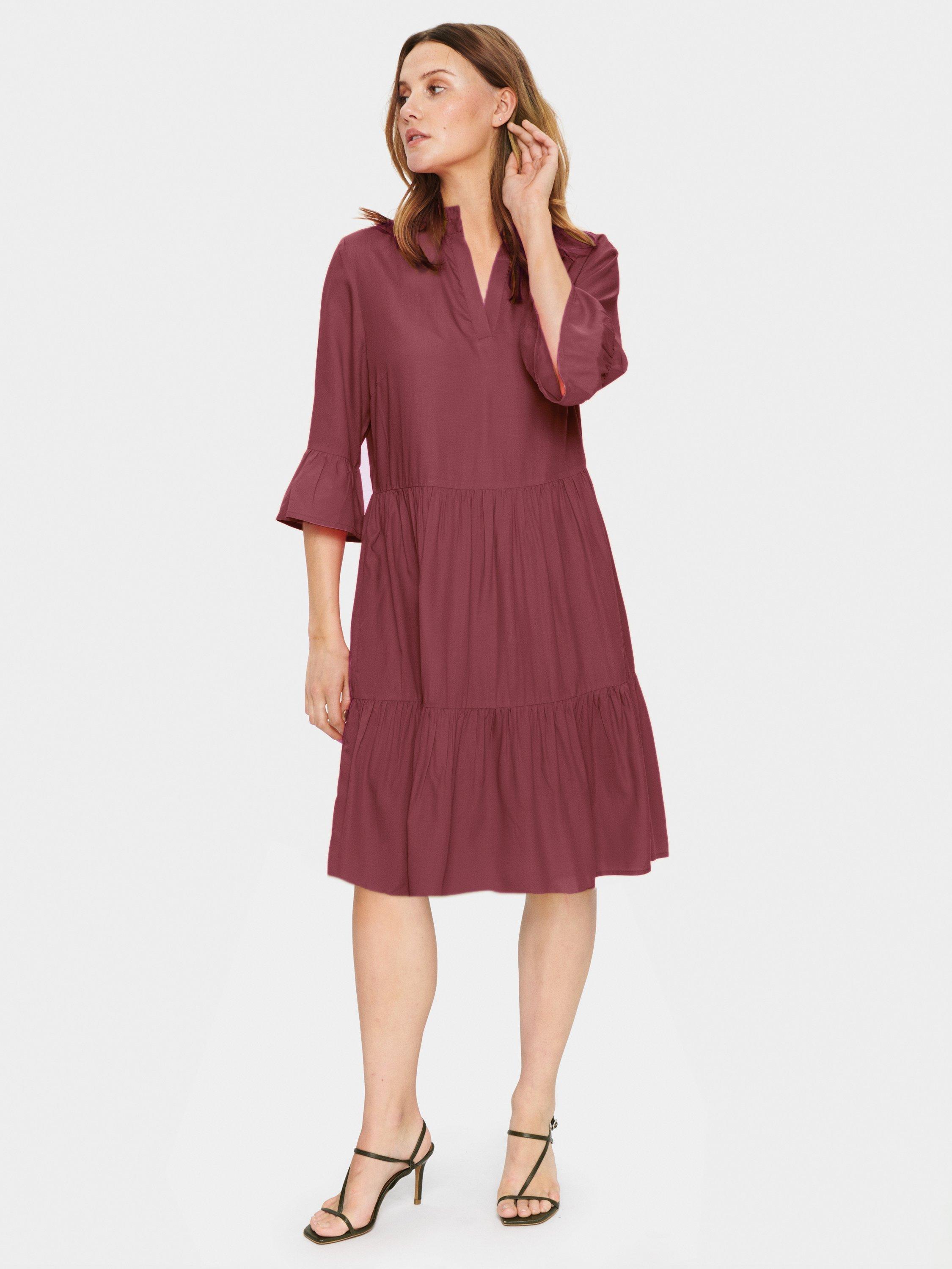 Product image 3 of 6, which shows Saint Tropez Eda Tiered Dress, Burgundy, XS