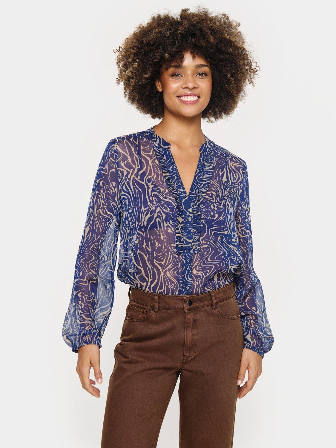 Product image 1 of 6, which shows Saint Tropez Valerie Swirl Sheer Top, Midnight Sail Water, XS