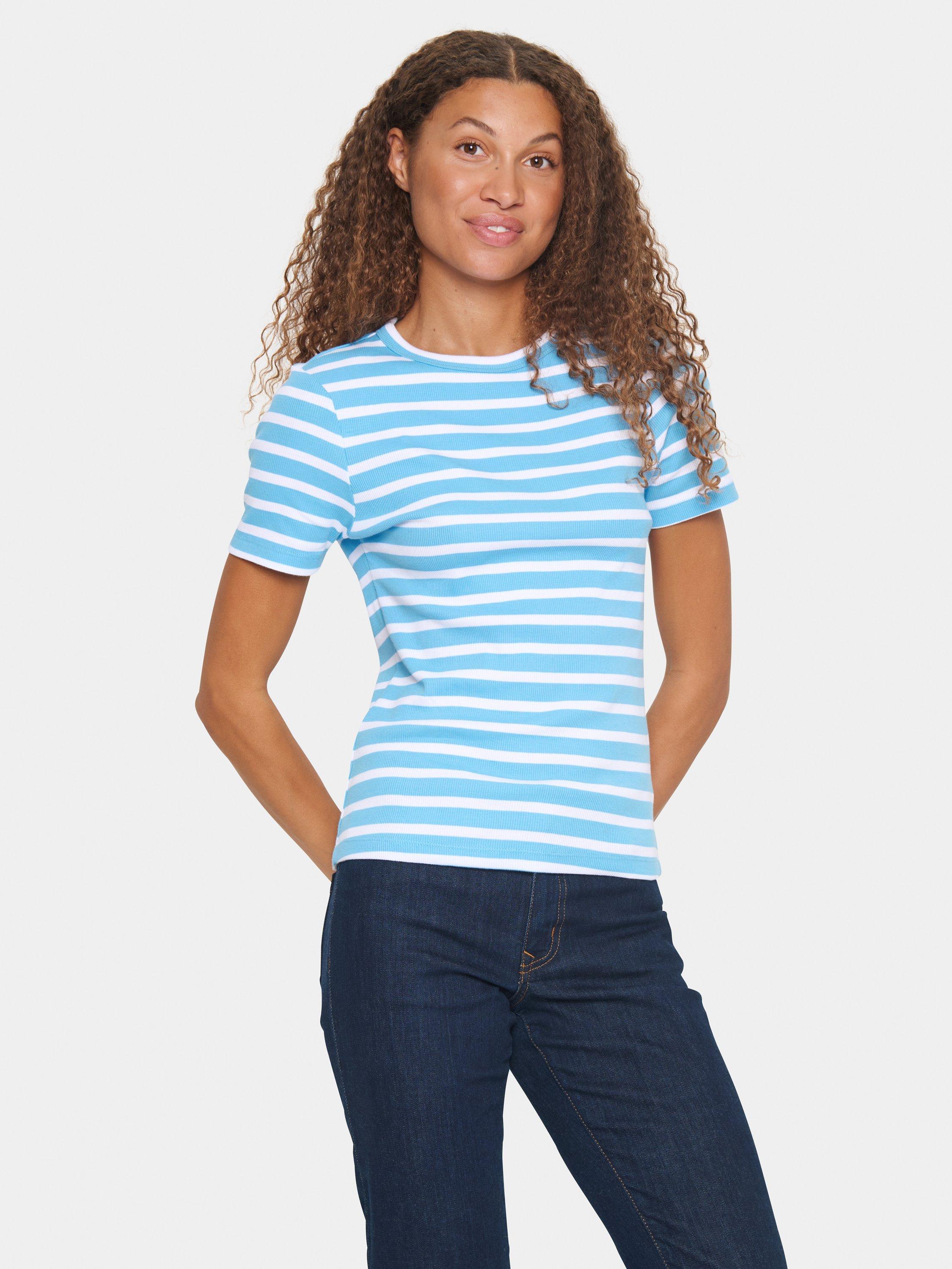 Product image 1 of 6, which shows Saint Tropez Aster Stripe Organic Cotton Rich T-Shirt, Blue/White, XXL