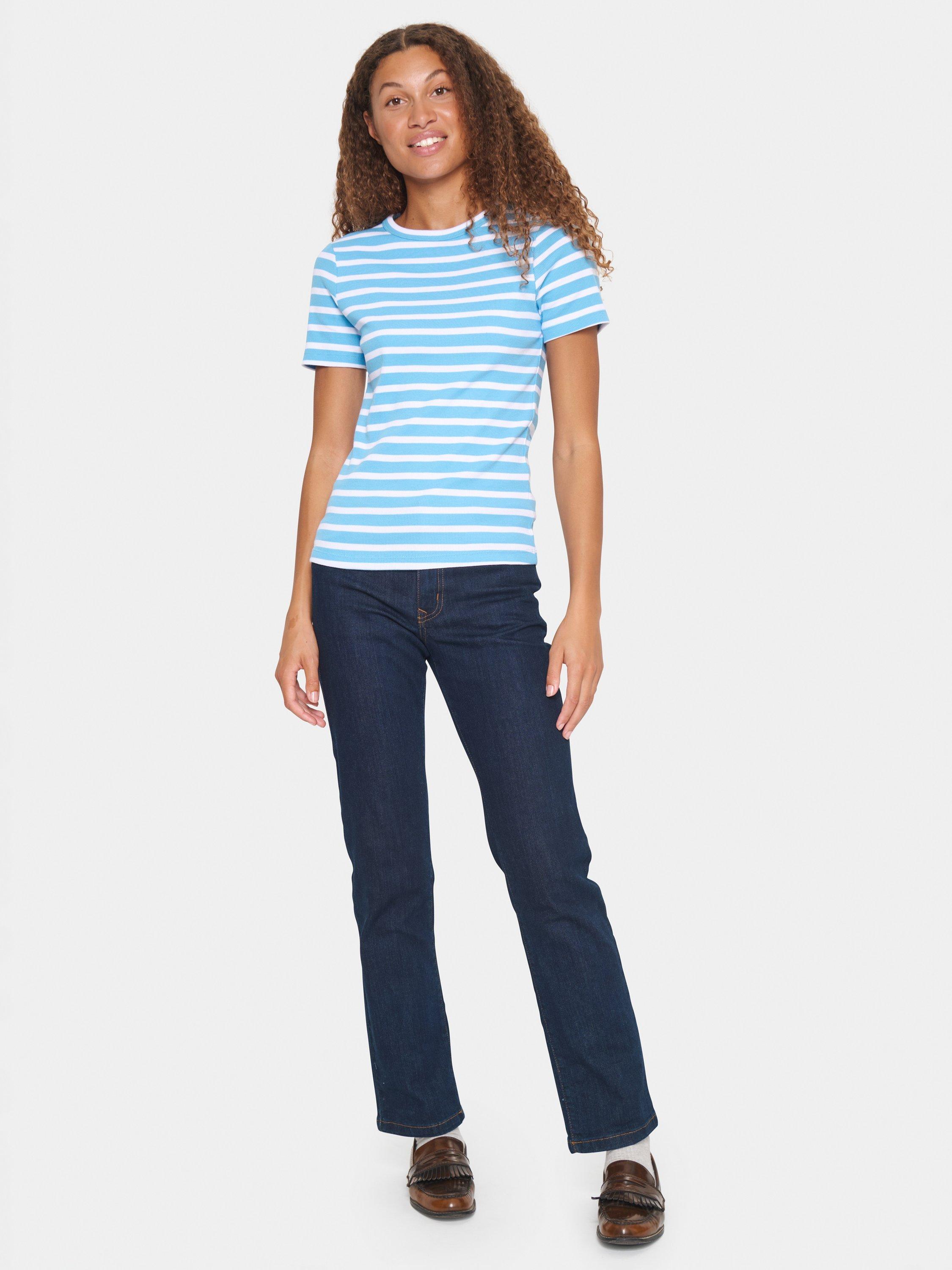 Product image 3 of 6, which shows Saint Tropez Aster Stripe Organic Cotton Rich T-Shirt, Blue/White, XXL