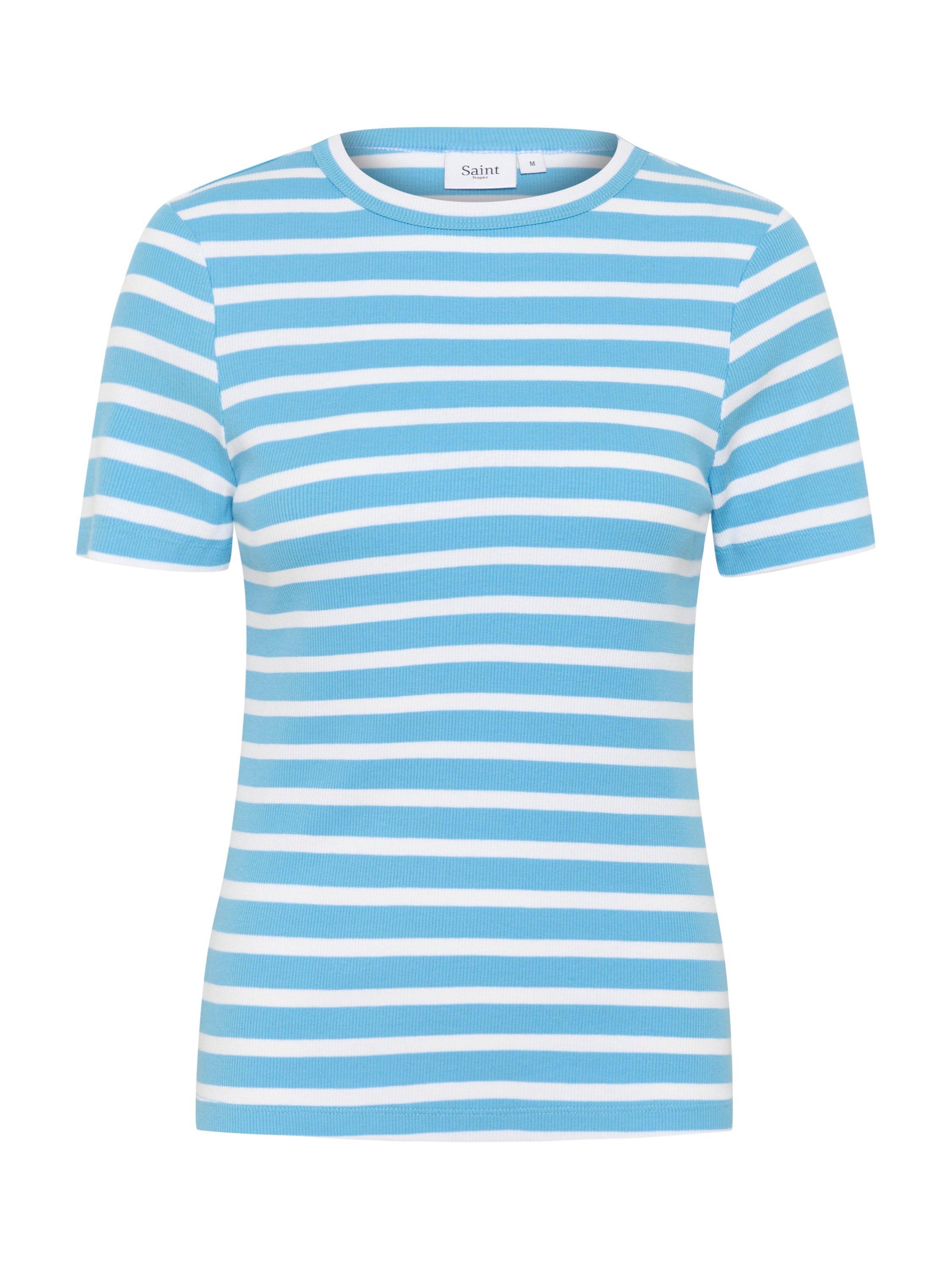 Product image 5 of 6, which shows Saint Tropez Aster Stripe Organic Cotton Rich T-Shirt, Blue/White, XXL