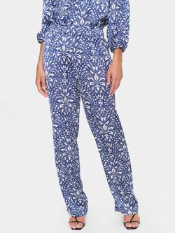 Saint Tropez Imena Boho Floral Trousers, Blue/White, Blue/White