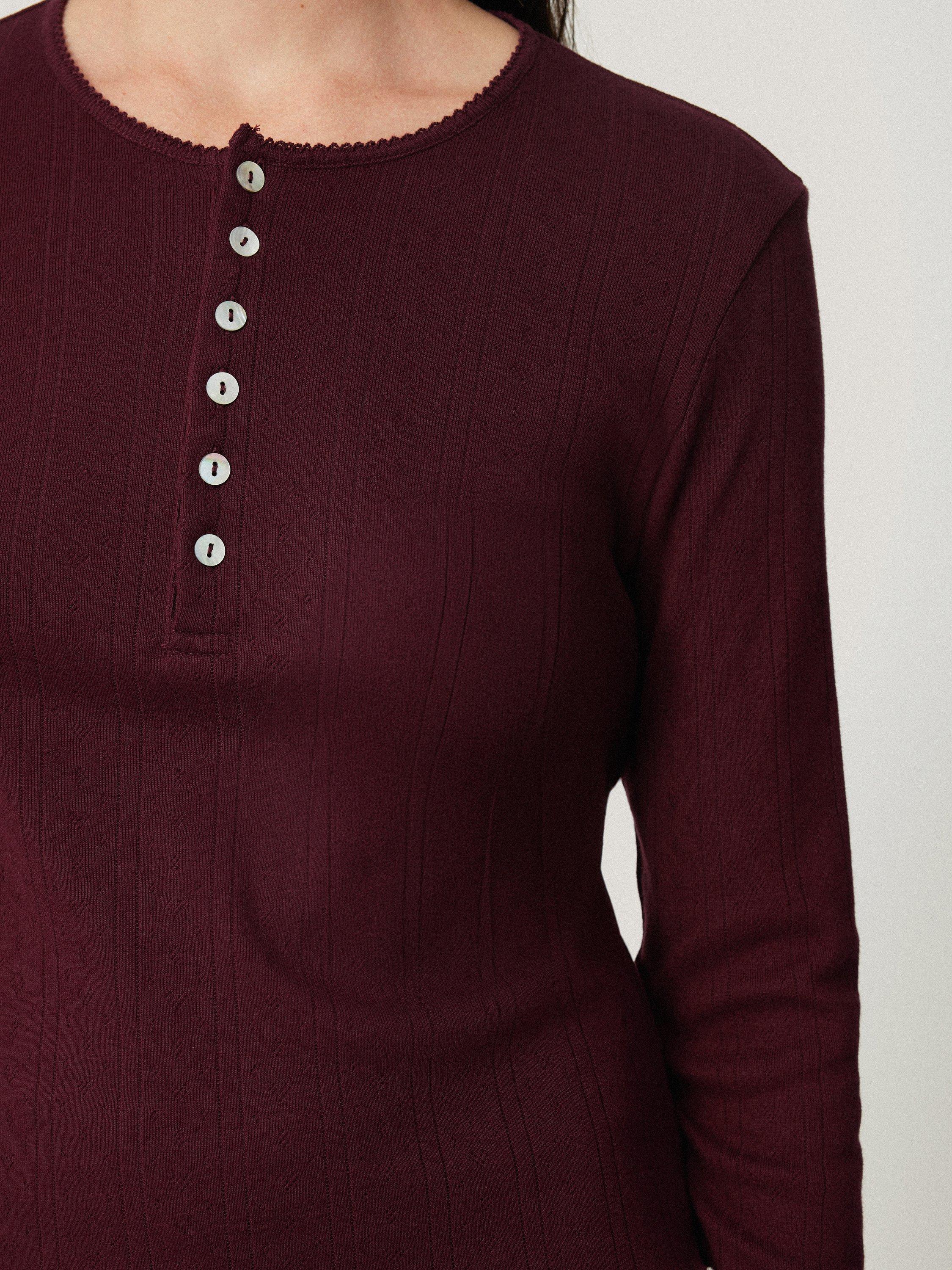 Product image 3 of 8, which shows Jigsaw Henley Pure Organic Cotton Pyjama Top, Burgundy, S
