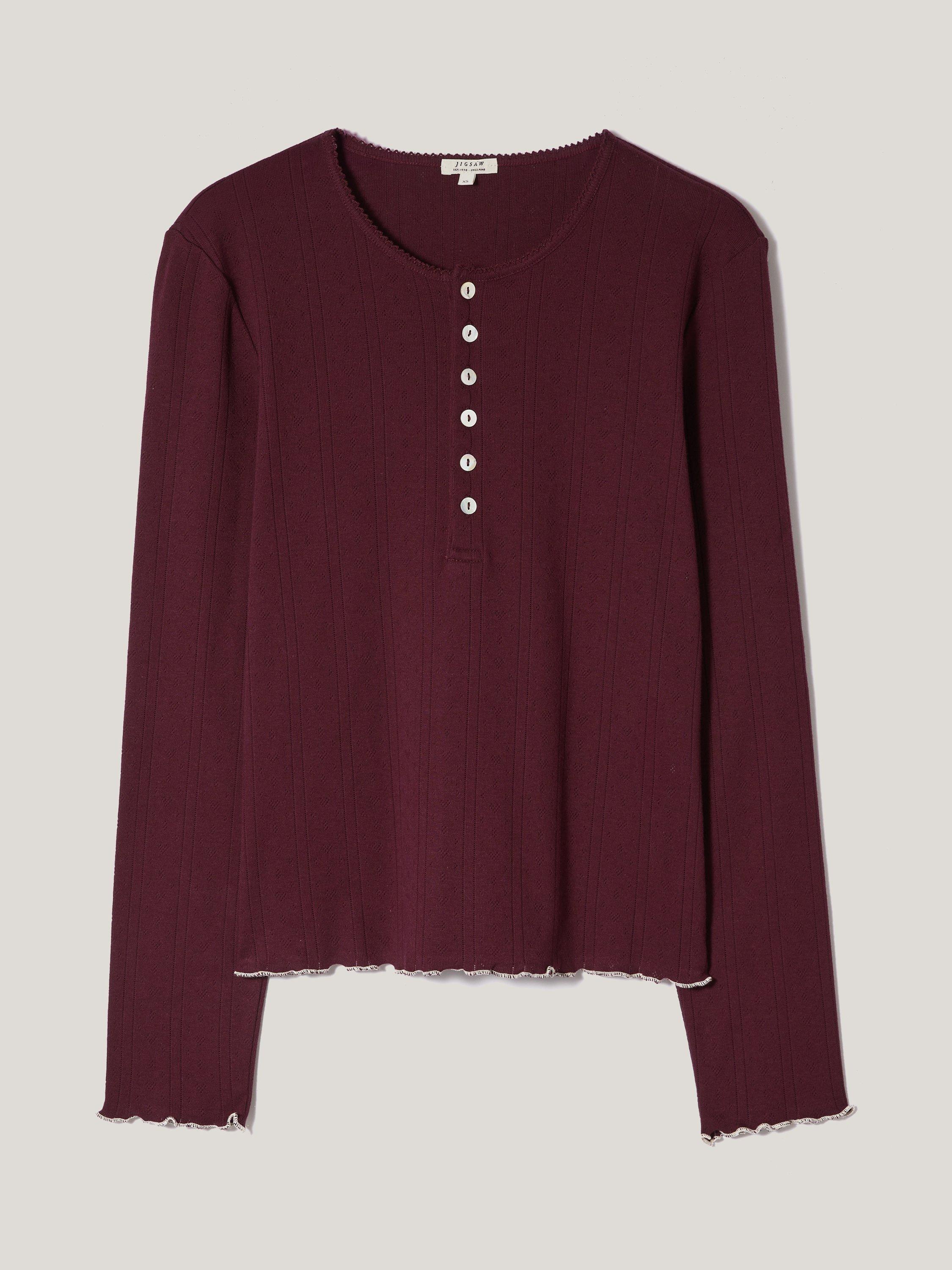 Product image 5 of 8, which shows Jigsaw Henley Pure Organic Cotton Pyjama Top, Burgundy, S