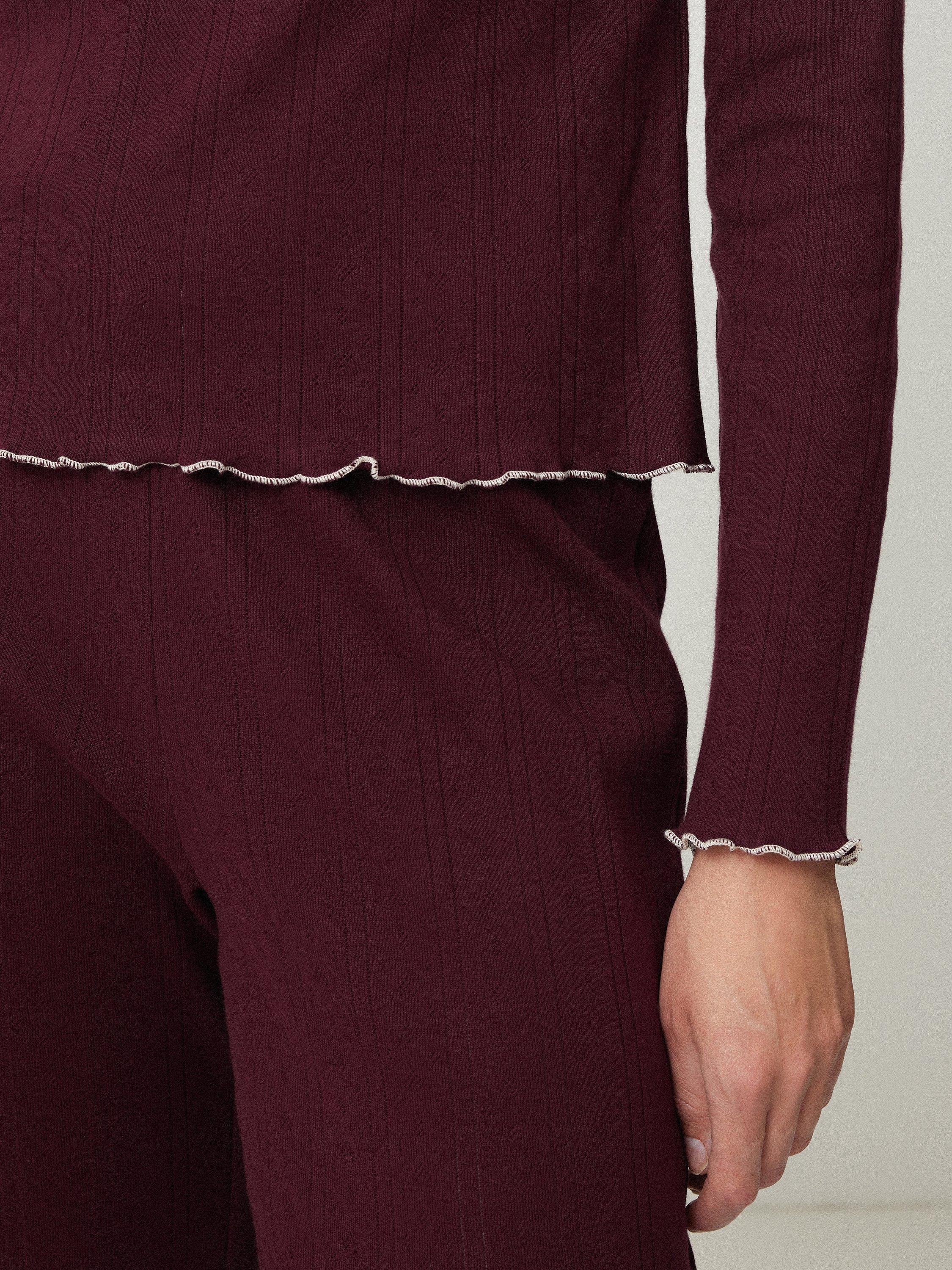 Product image 6 of 8, which shows Jigsaw Henley Pure Organic Cotton Pyjama Top, Burgundy, S