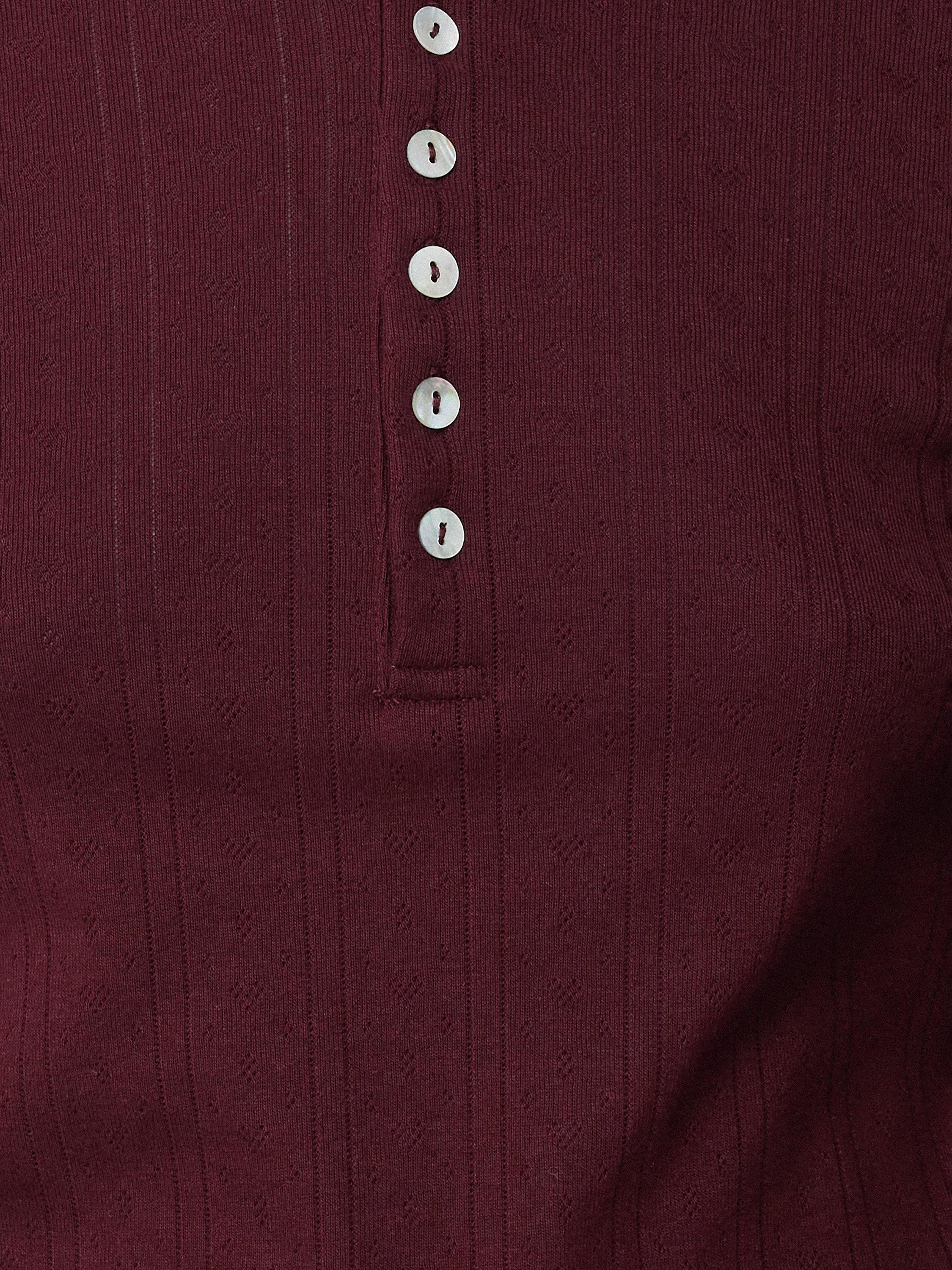 Product image 7 of 8, which shows Jigsaw Henley Pure Organic Cotton Pyjama Top, Burgundy, S