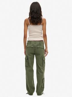 Superdry Low Rise Wide Leg Cargo Trousers - view 2, Thyme Green