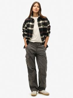 Superdry Low Rise Adjustable Cotton Blend Cargo Trousers, Asphalt Grey, Asphalt Grey