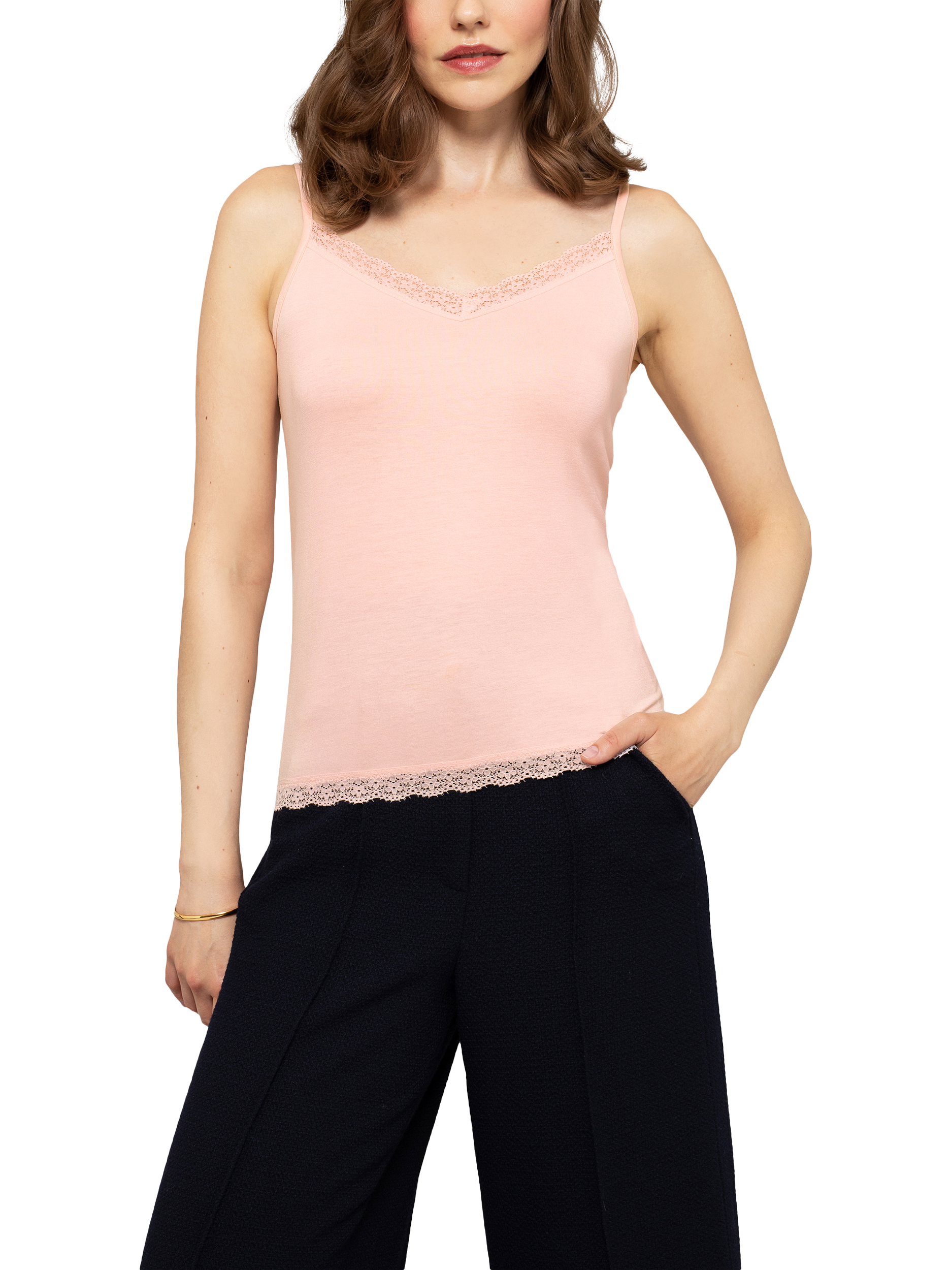 Product image 1 of 3, which shows Celtic & Co. Lace V-Neck Cami Top, Peony, 8