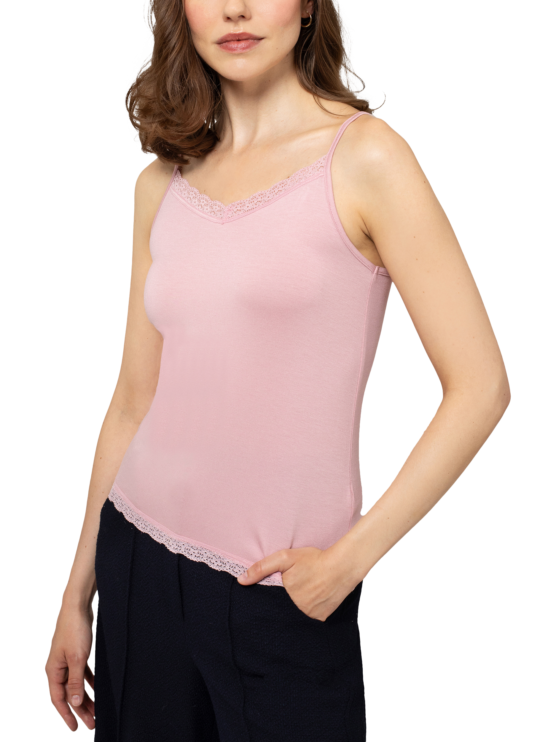 Product image 1 of 4, which shows Celtic & Co. Lace V-Neck Cami Top, Rose, 8