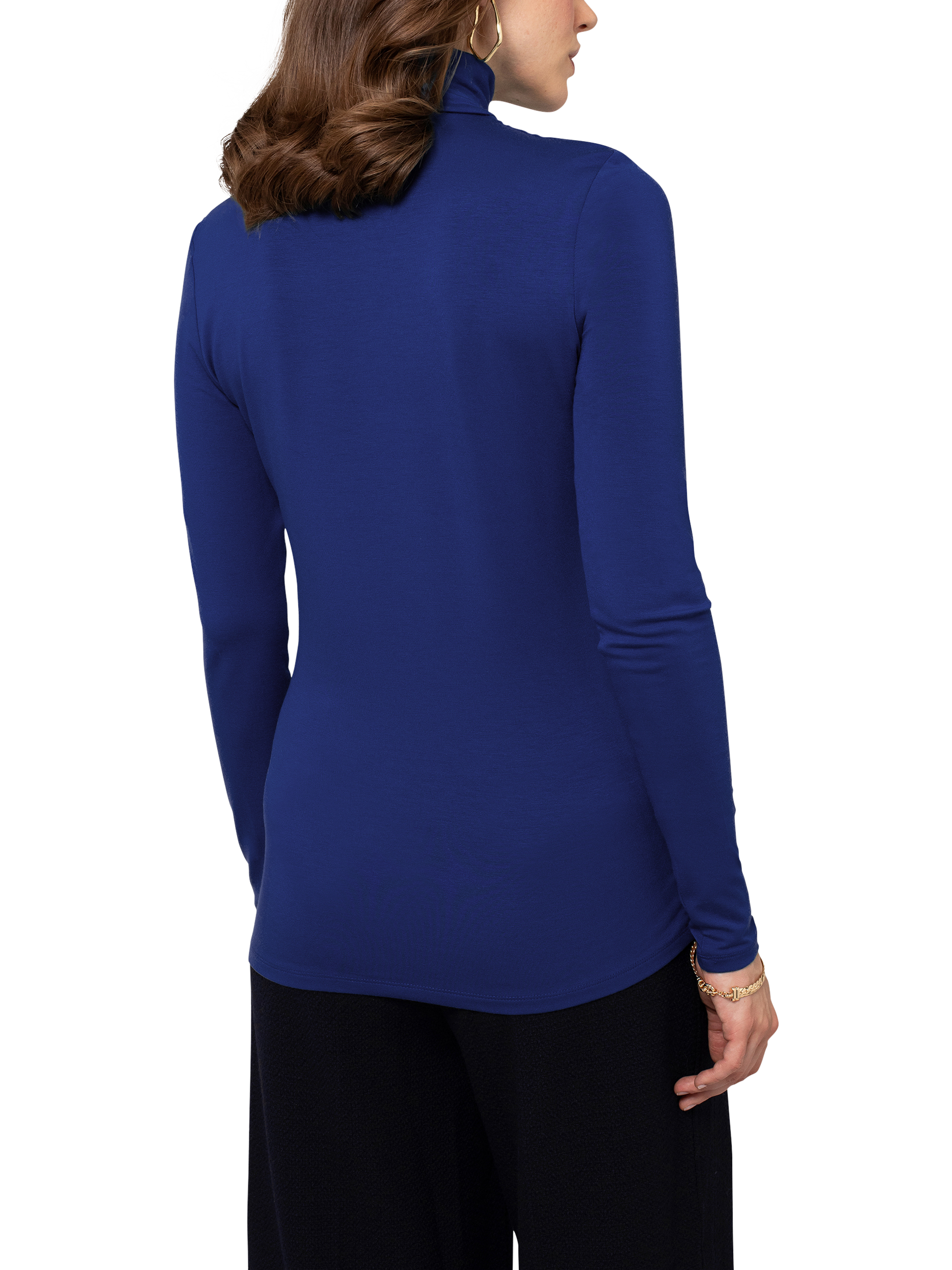 Product image 4 of 5, which shows Celtic & Co. Silky Roll Neck Long Sleeve Top, Navy, 8