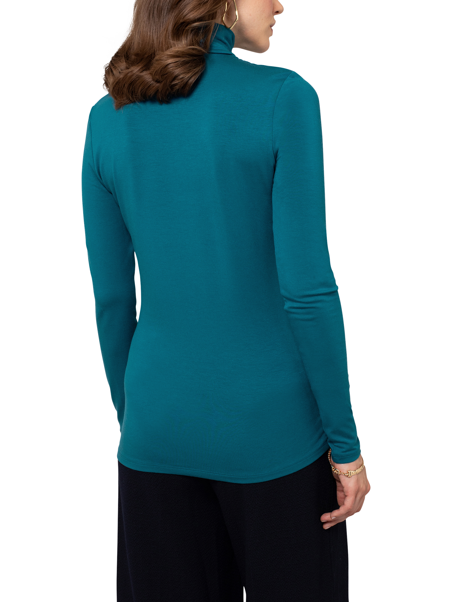 Product image 3 of 5, which shows Celtic & Co. Silky Roll Neck Long Sleeve Top, Icelandic Blue, 8