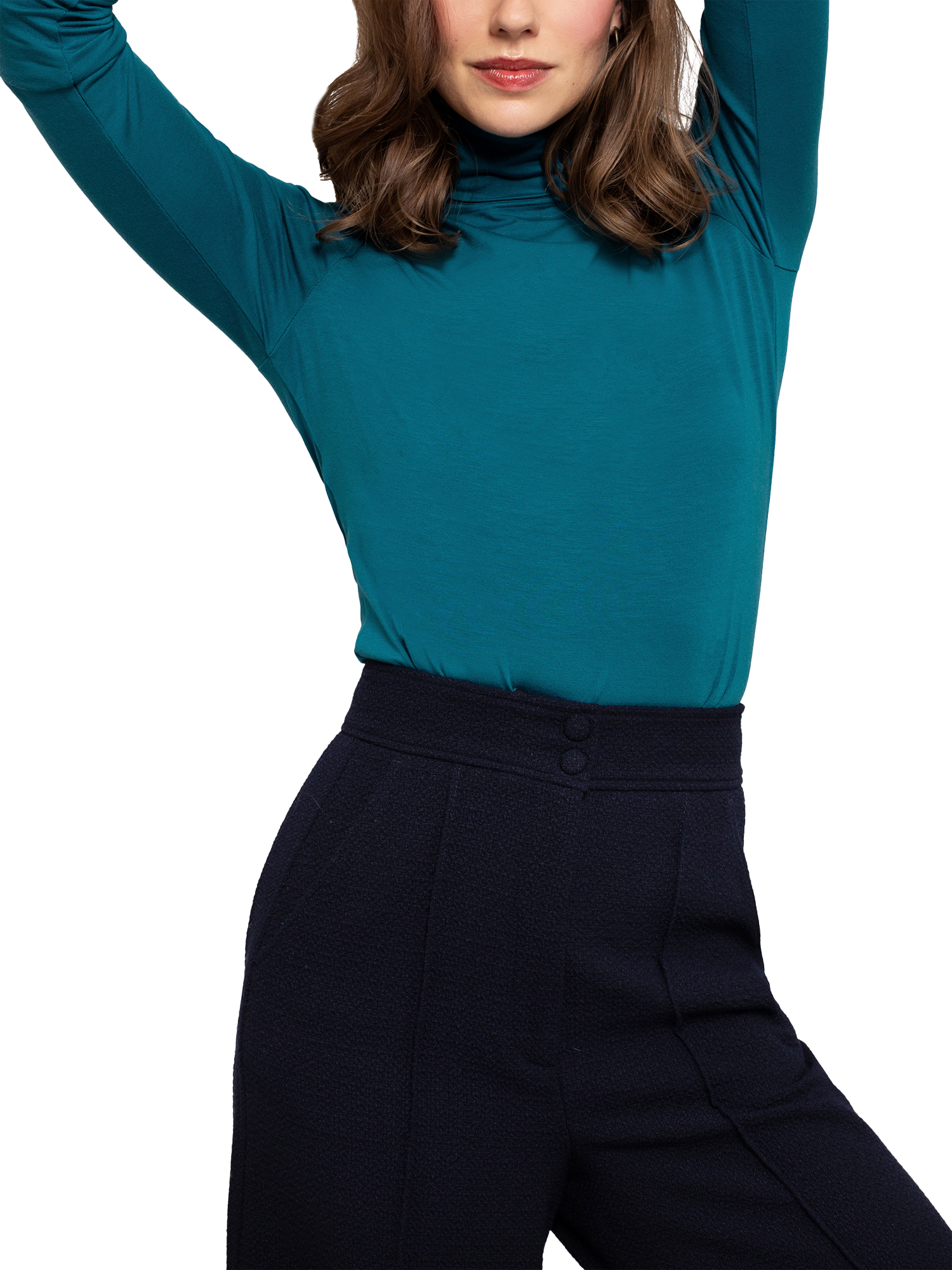 Product image 5 of 5, which shows Celtic & Co. Silky Roll Neck Long Sleeve Top, Icelandic Blue, 8