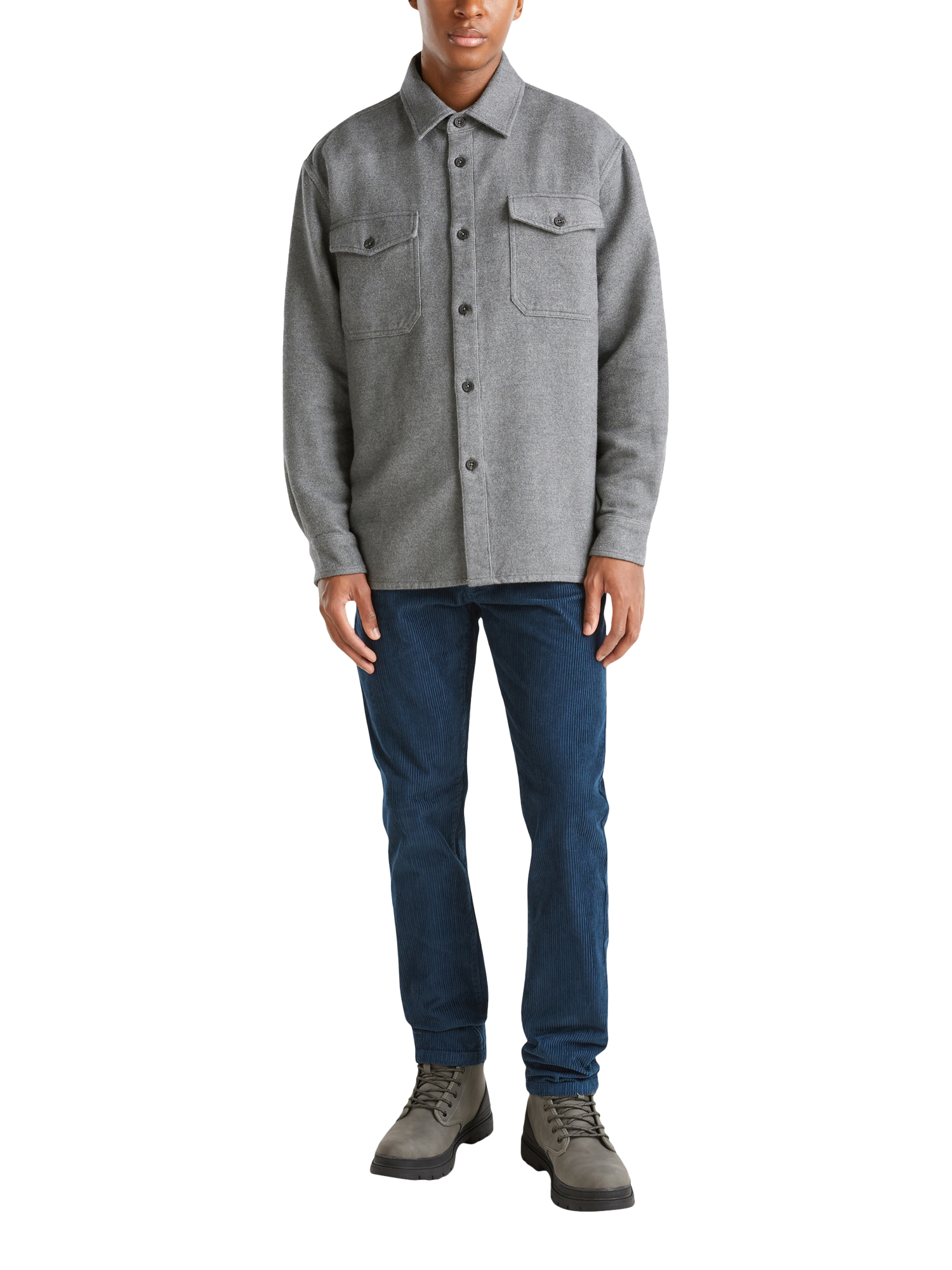 Product image 1 of 2, which shows Benetton Cotton Flannel Overshirt, Dark Melange Grey, S