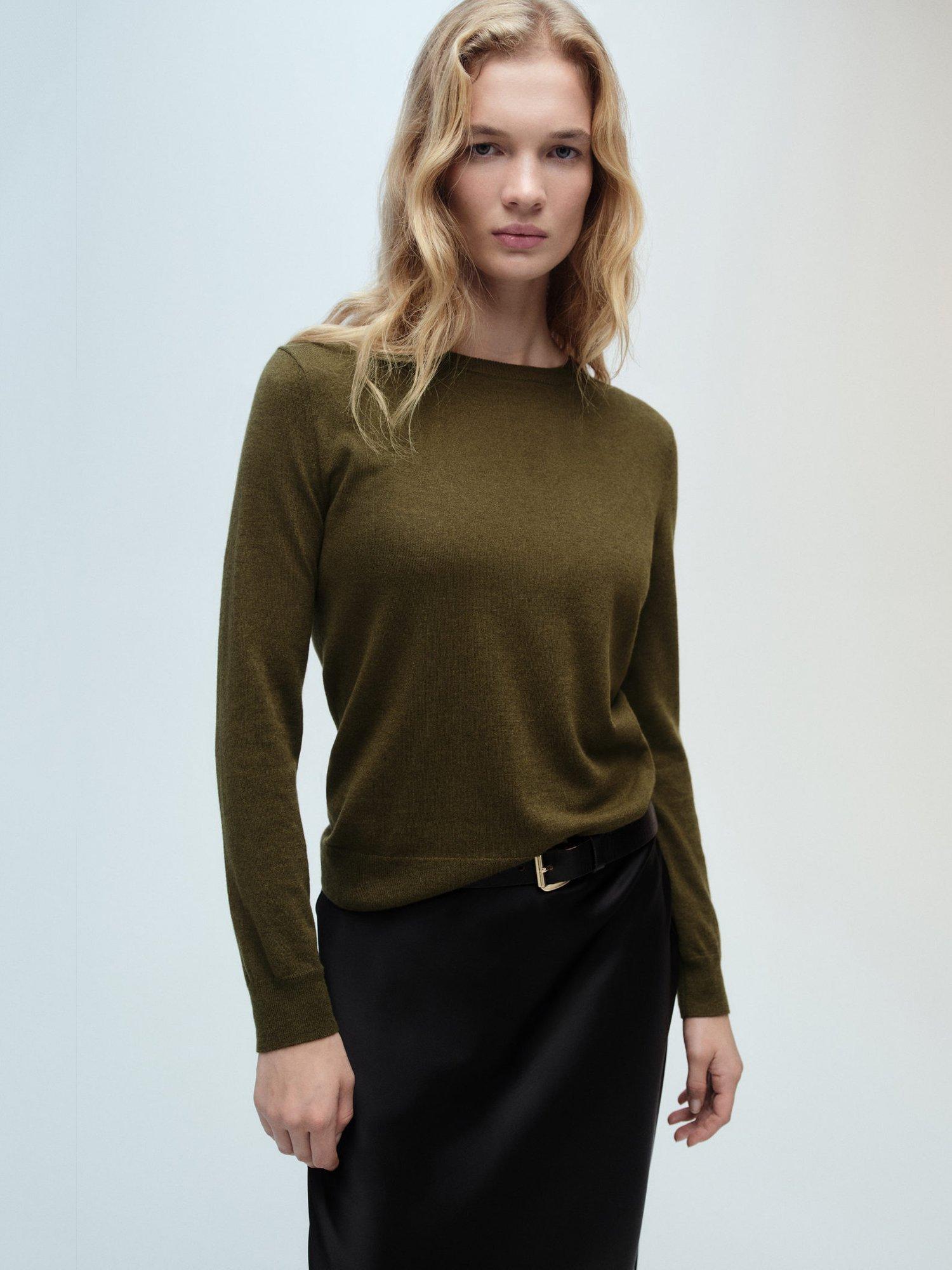 Product image 1 of 7, which shows Mango Lucca Round Neck Jumper, Beige Khaki, XXS
