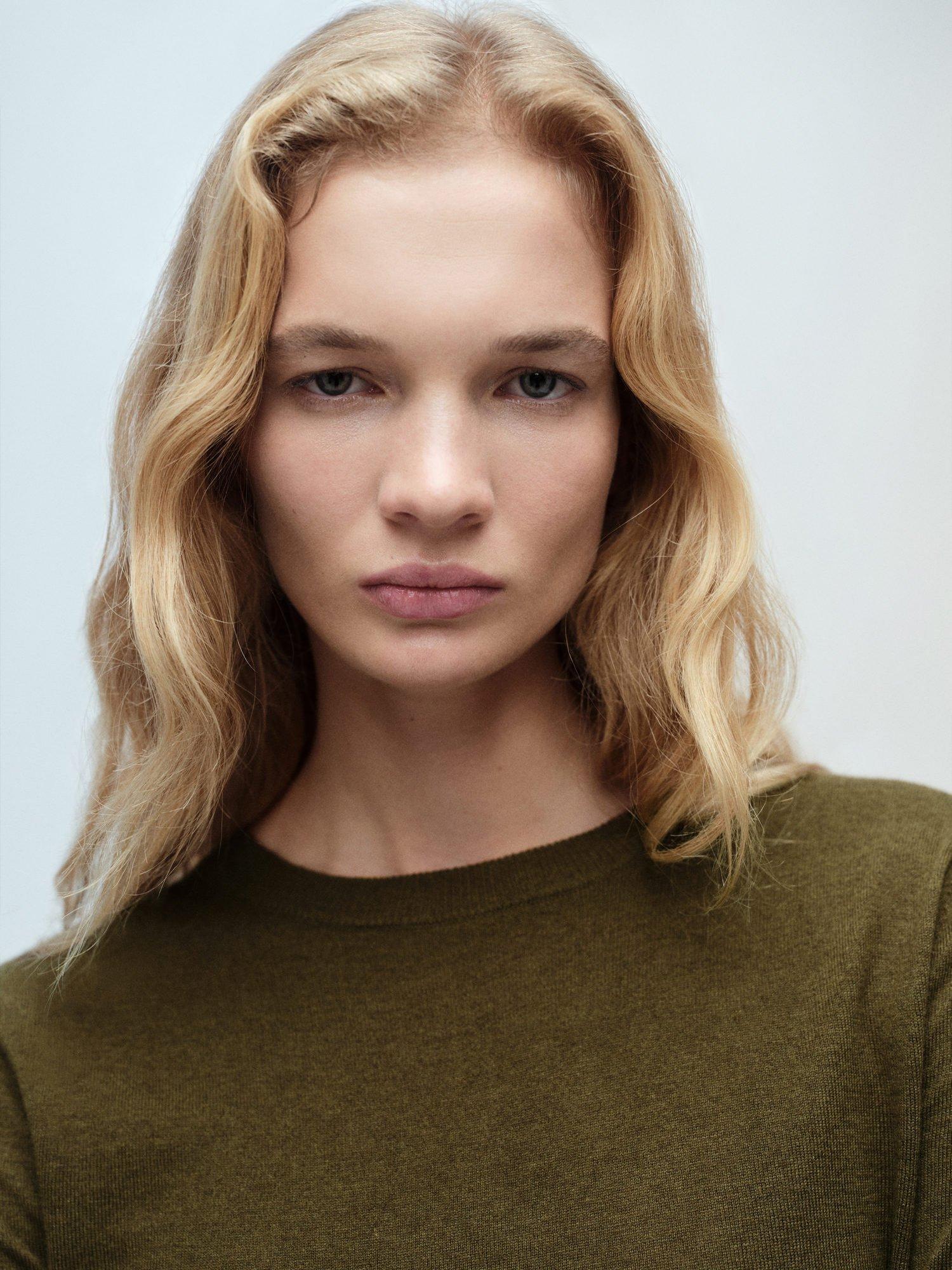 Product image 6 of 7, which shows Mango Lucca Round Neck Jumper, Beige Khaki, XXS