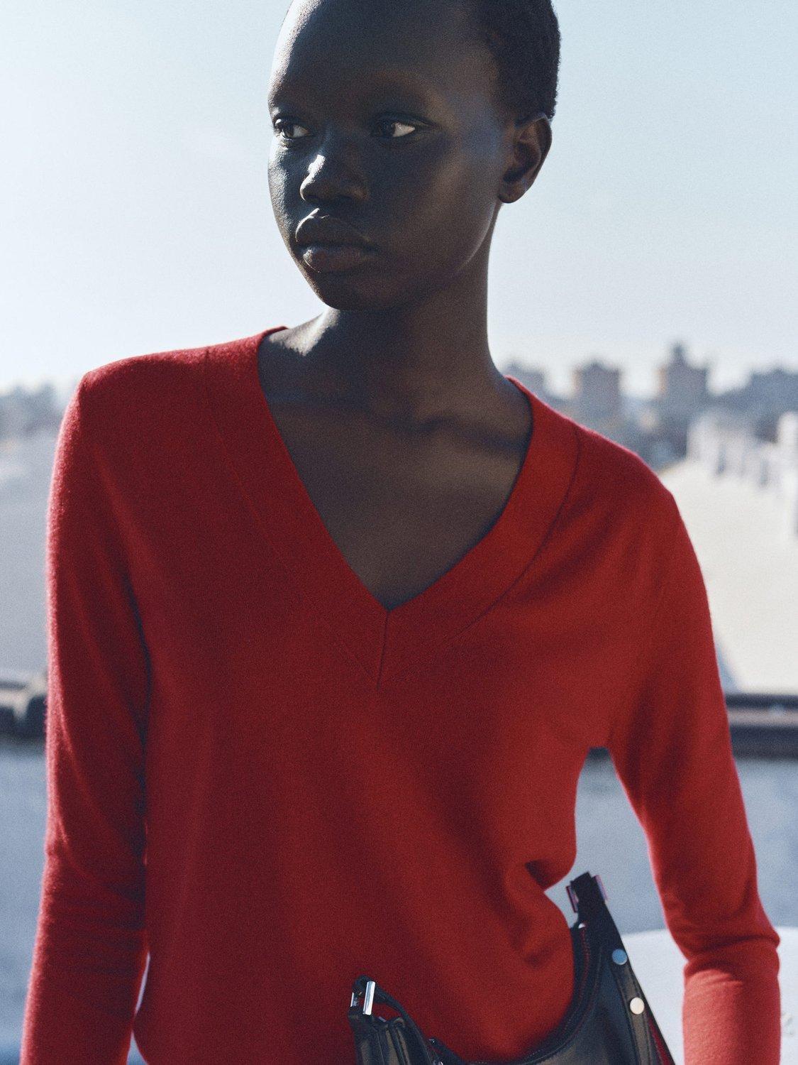 Product image 1 of 6, which shows Mango Lucca Wool Blend V-Neck Jumper, Red, S