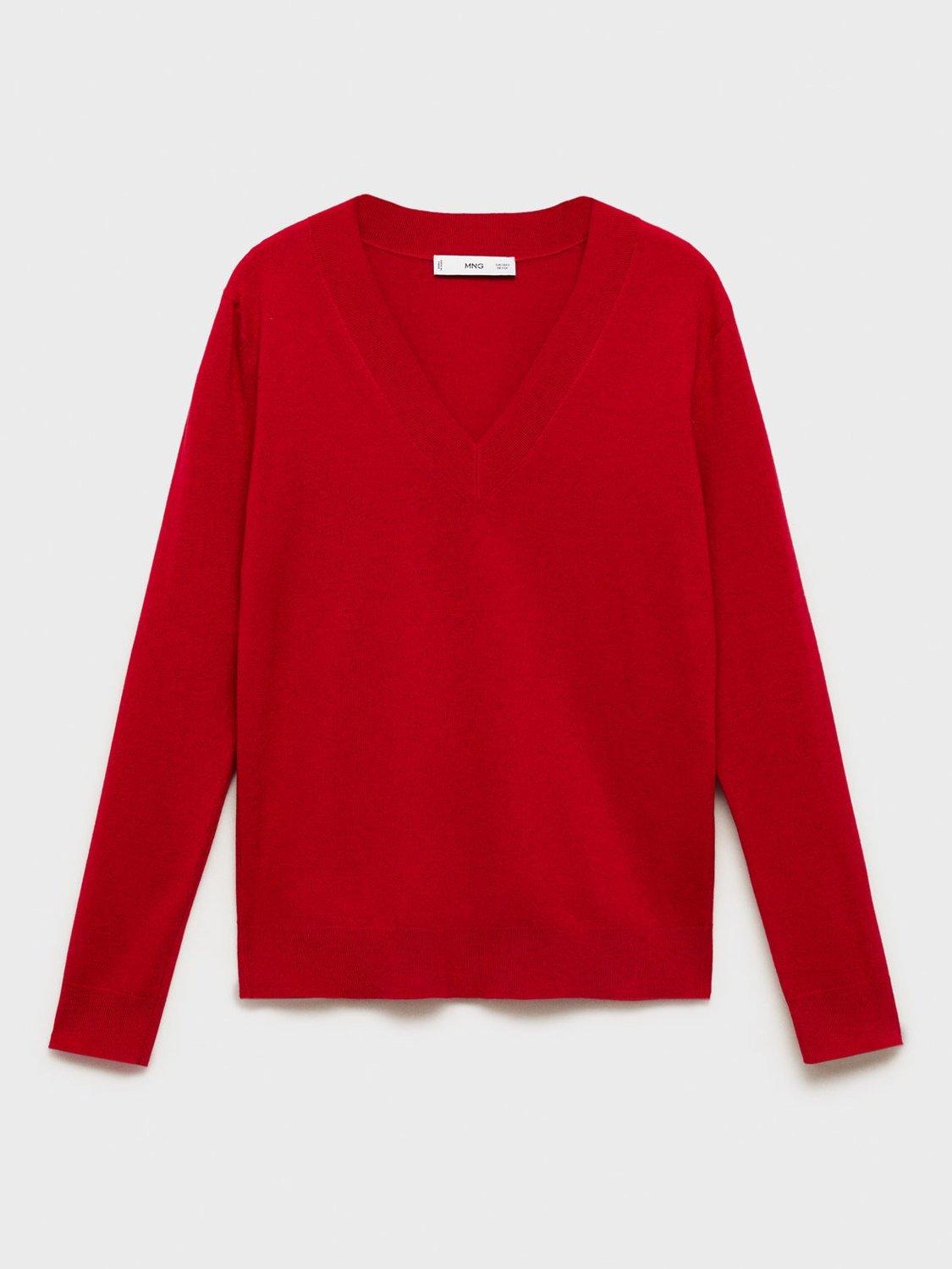 Product image 3 of 6, which shows Mango Lucca Wool Blend V-Neck Jumper, Red, S