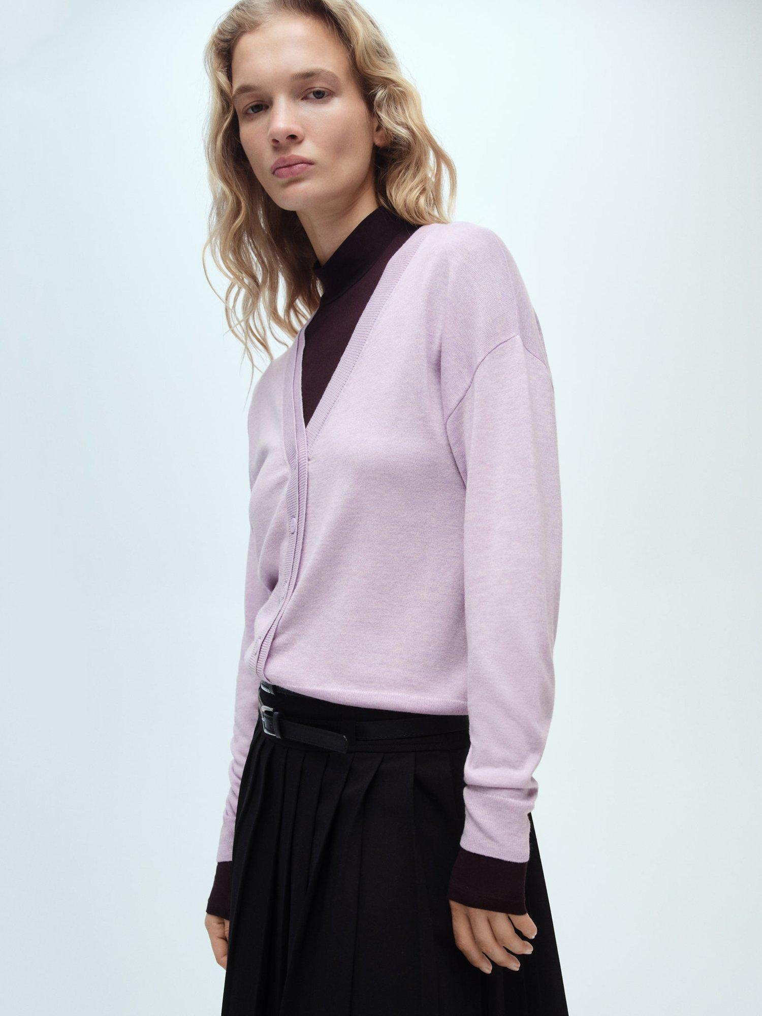 Product image 1 of 7, which shows Mango Lucca V-Neck Cardigan, Pastel Purple, L