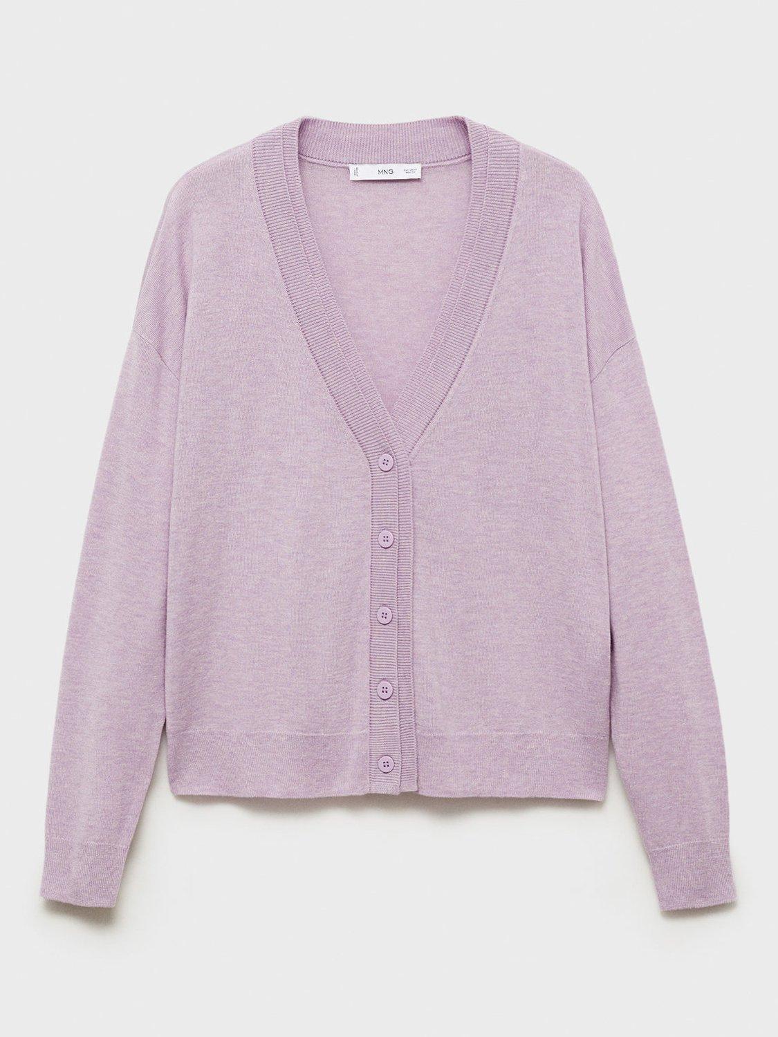 Product image 3 of 7, which shows Mango Lucca V-Neck Cardigan, Pastel Purple, L