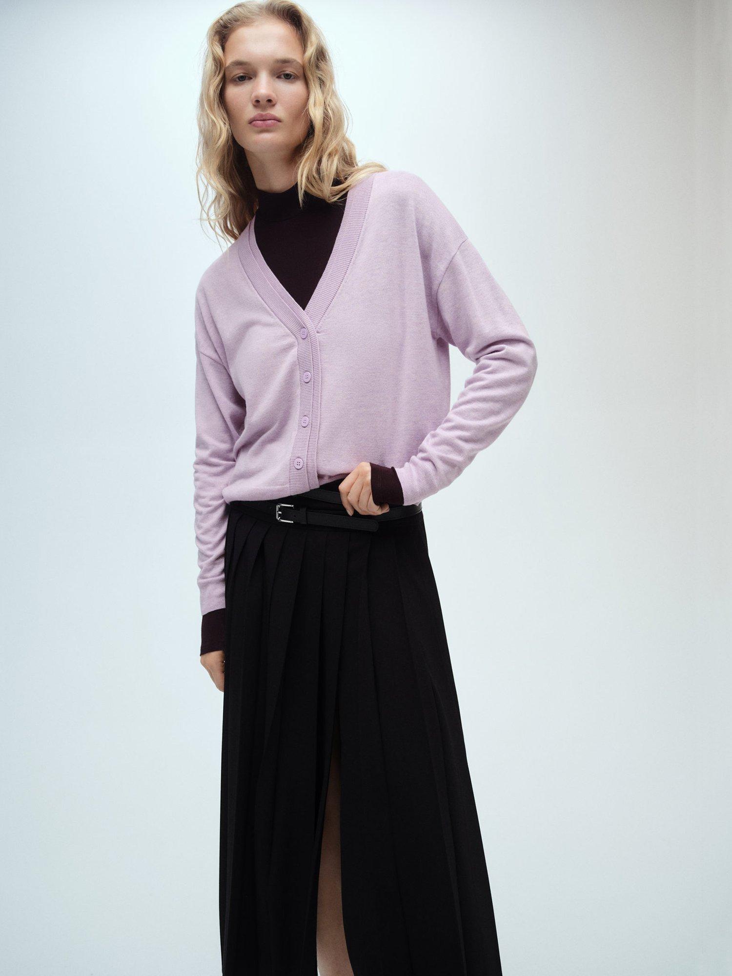 Product image 6 of 7, which shows Mango Lucca V-Neck Cardigan, Pastel Purple, L
