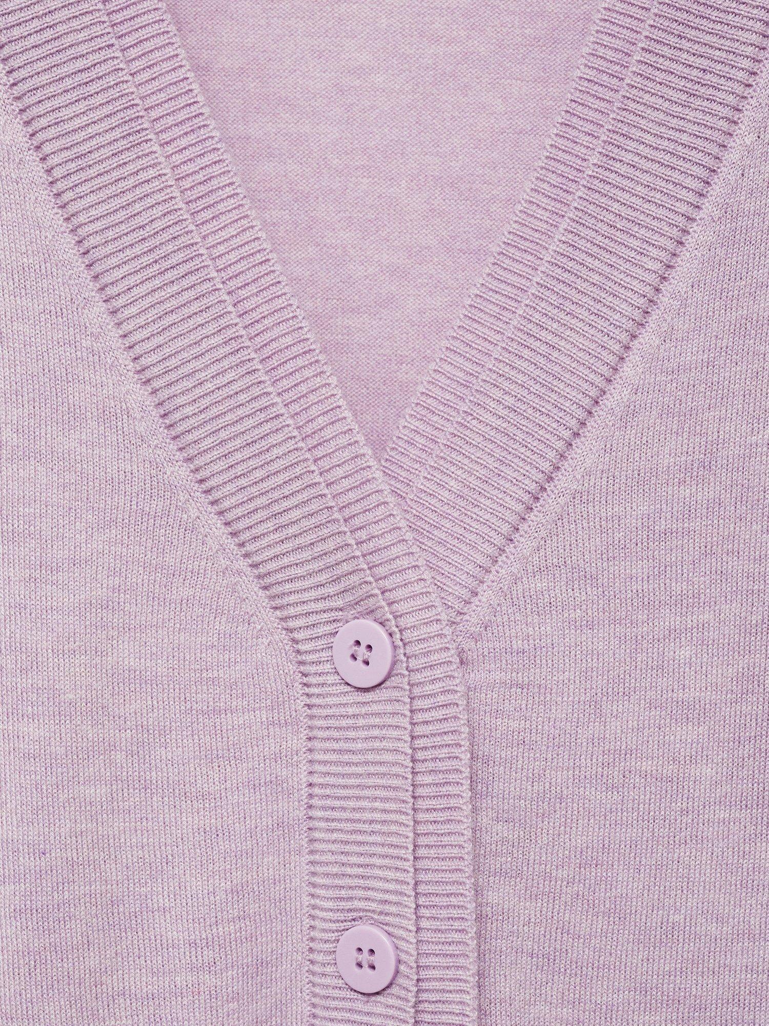 Product image 7 of 7, which shows Mango Lucca V-Neck Cardigan, Pastel Purple, L