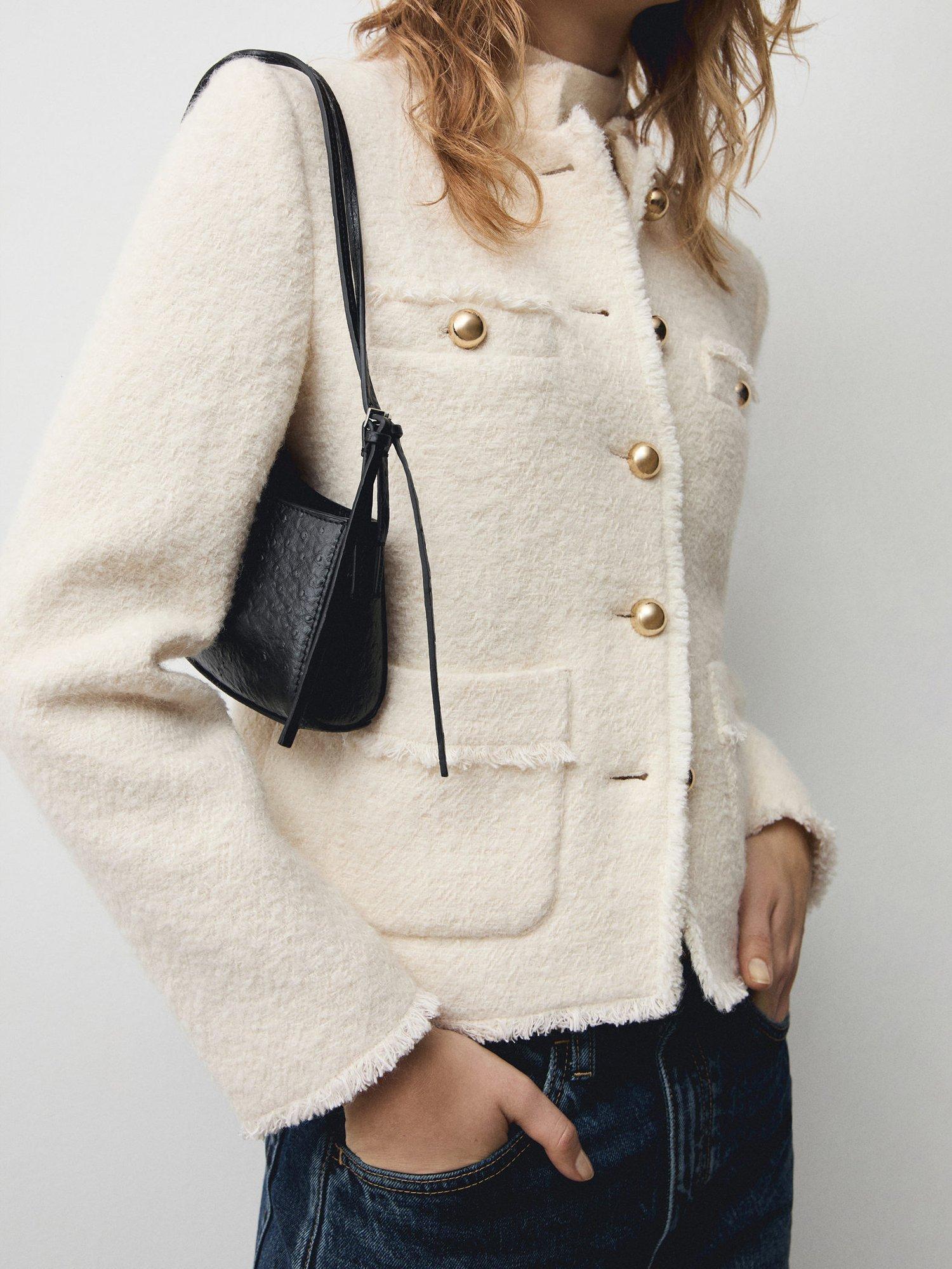 Mango Yoko Boucle Jacket, Light Beige