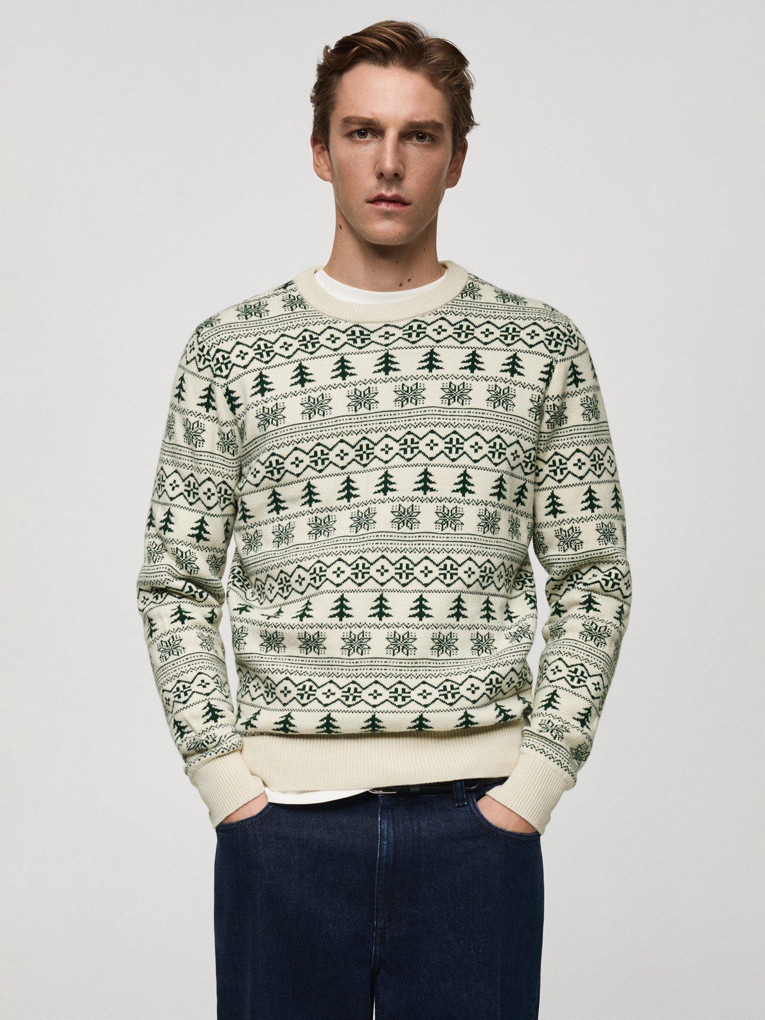 Mango Christmas Tree Jumper, White/Green
