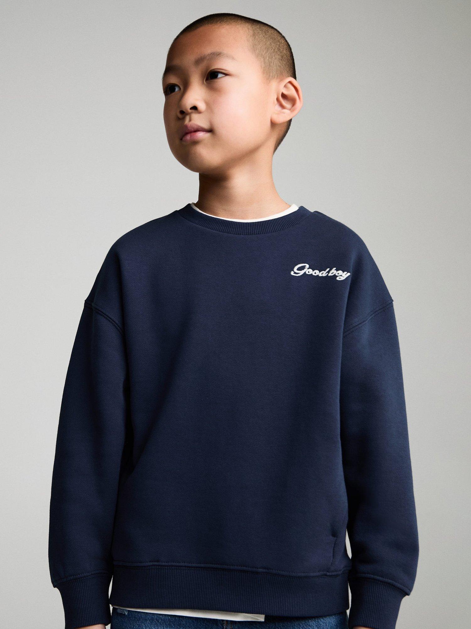 Mango Kids' Good Boy Cotton Sweatshirt, Navy