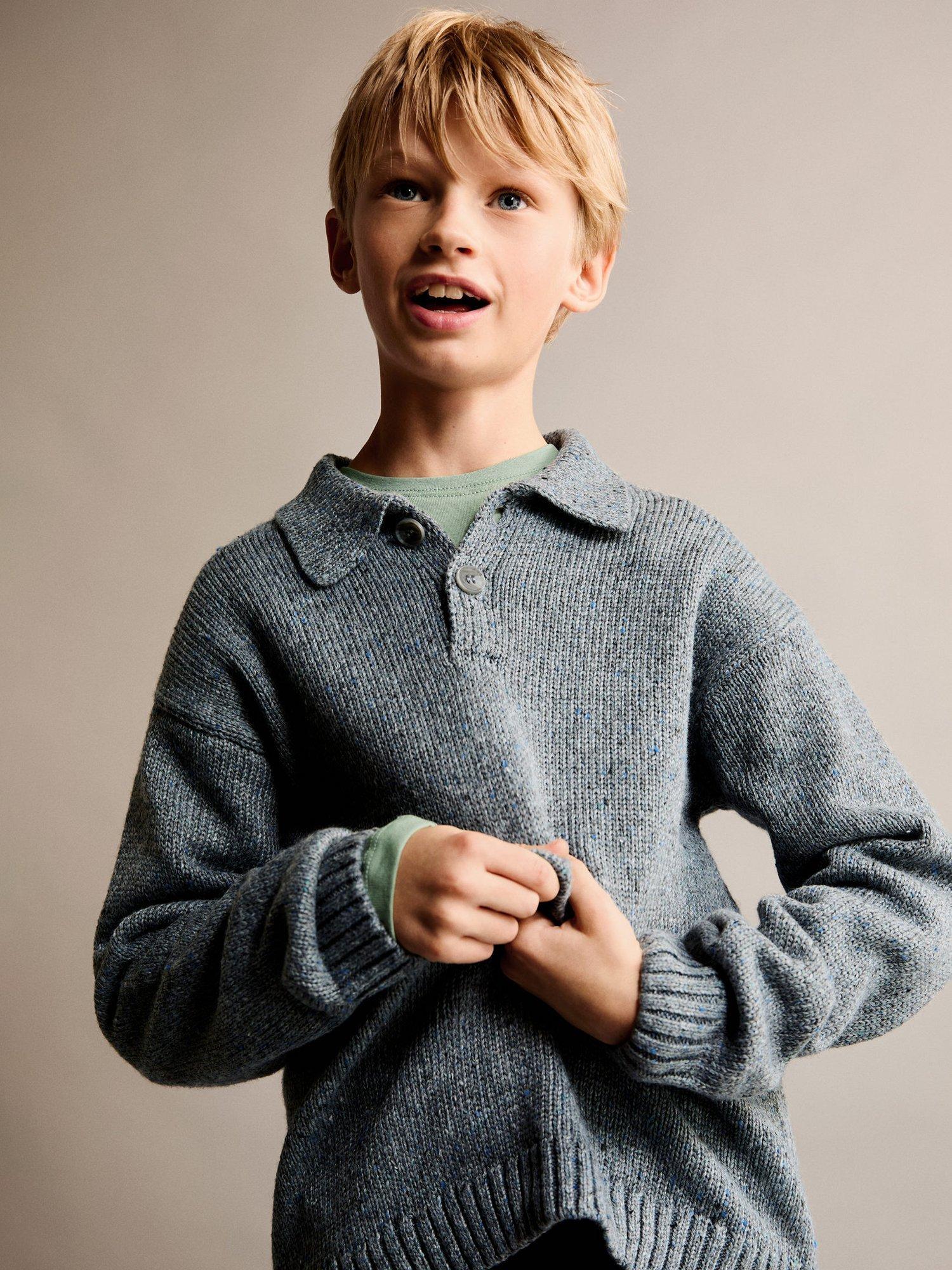 Mango Kids' Veten Chunky Knit Collar Jumper, Medium Grey