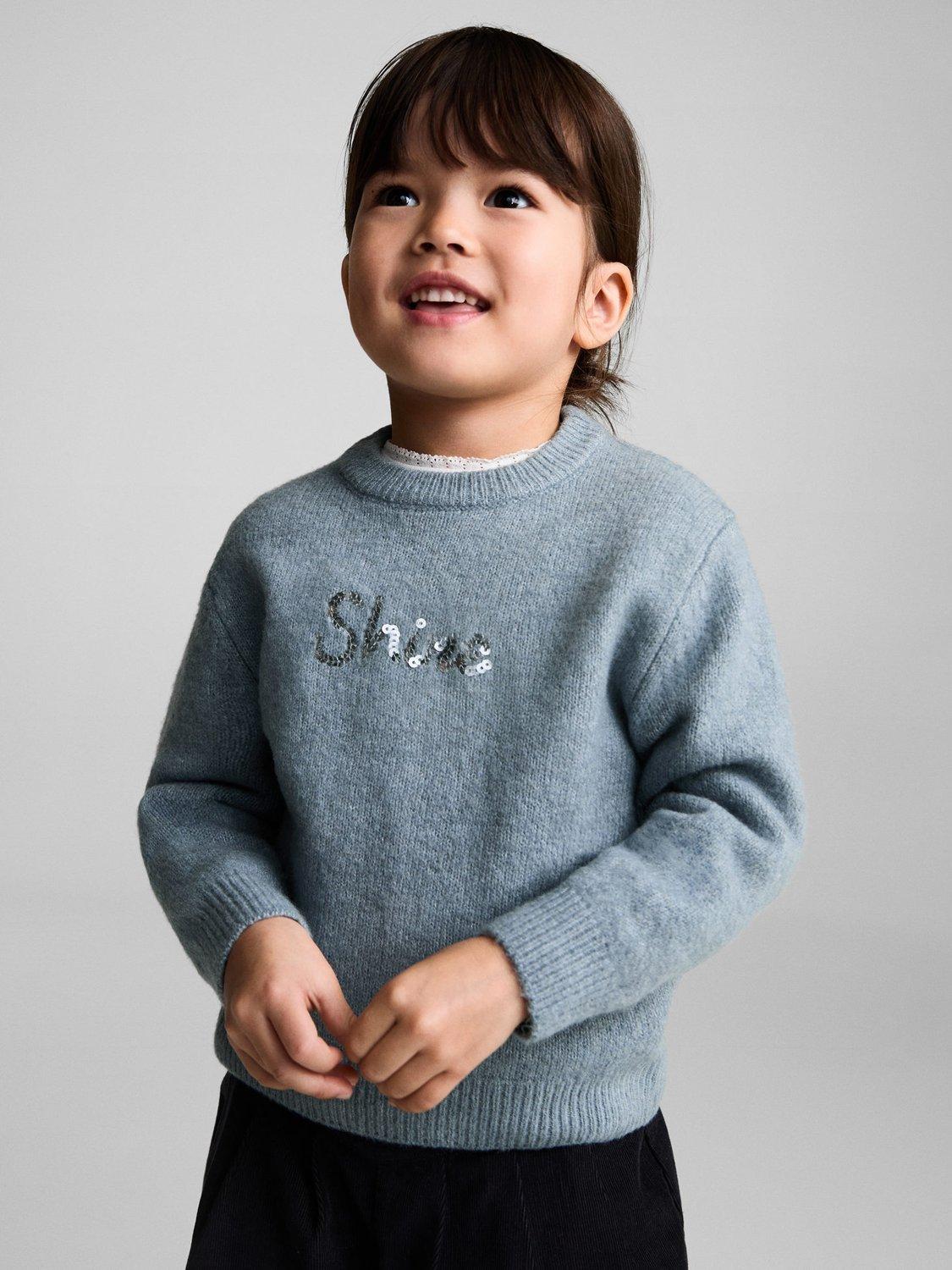 Product image 1 of 7, which shows Mango Kids' Shine Jumper, Light Grey, 9-12 months