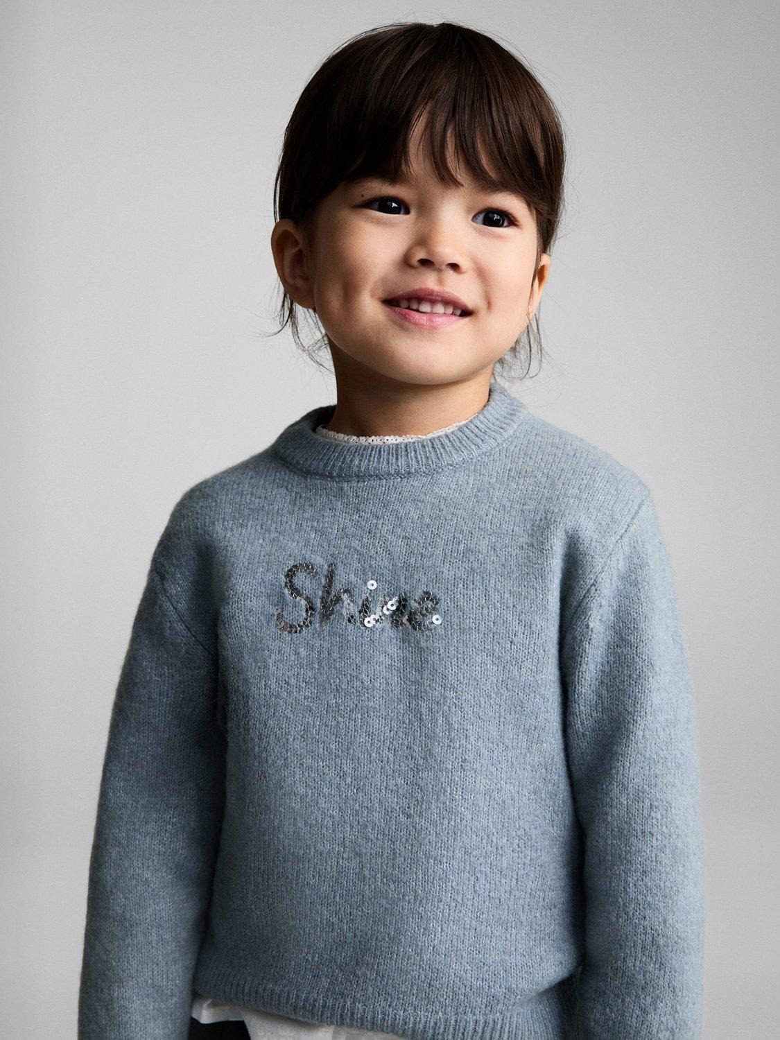 Product image 6 of 7, which shows Mango Kids' Shine Jumper, Light Grey, 9-12 months