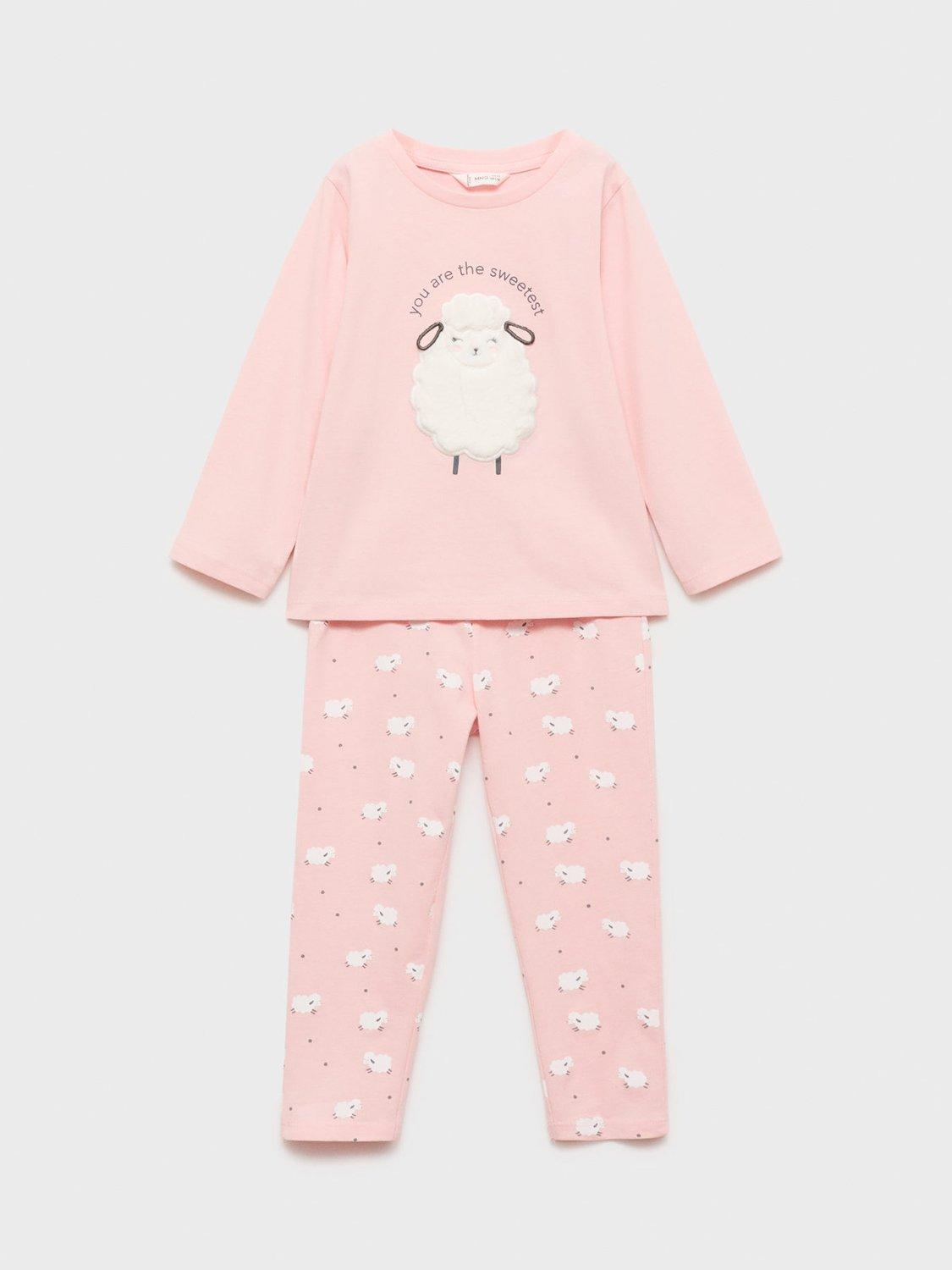 Mango Kids' Cotton Sheep Pyjamas, Pink/White