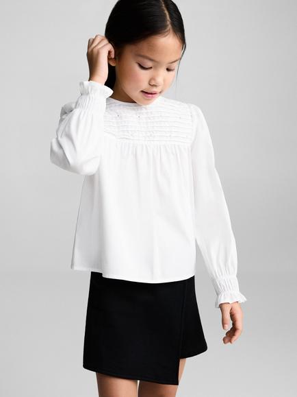 Mango Kids' Leela Rhinestone Embellished Cotton Shirt, White, White