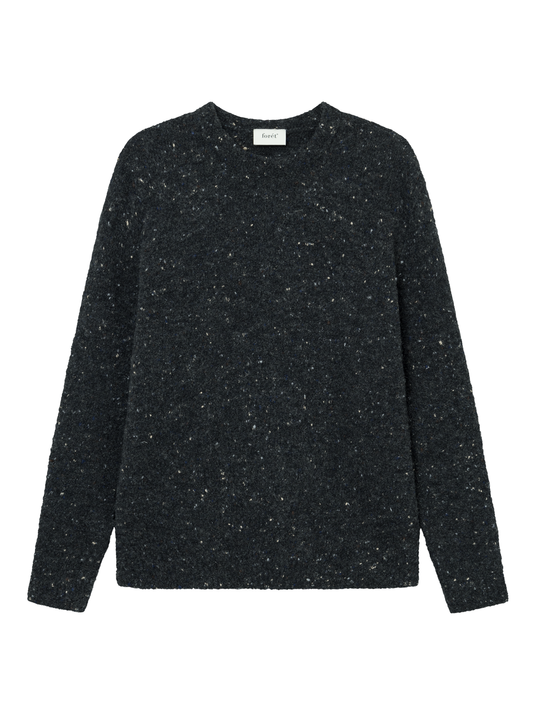 Product image 5 of 6, which shows forét Moss Textured Merino Wool Knit Jumper, Dark Grey Melange/White, S