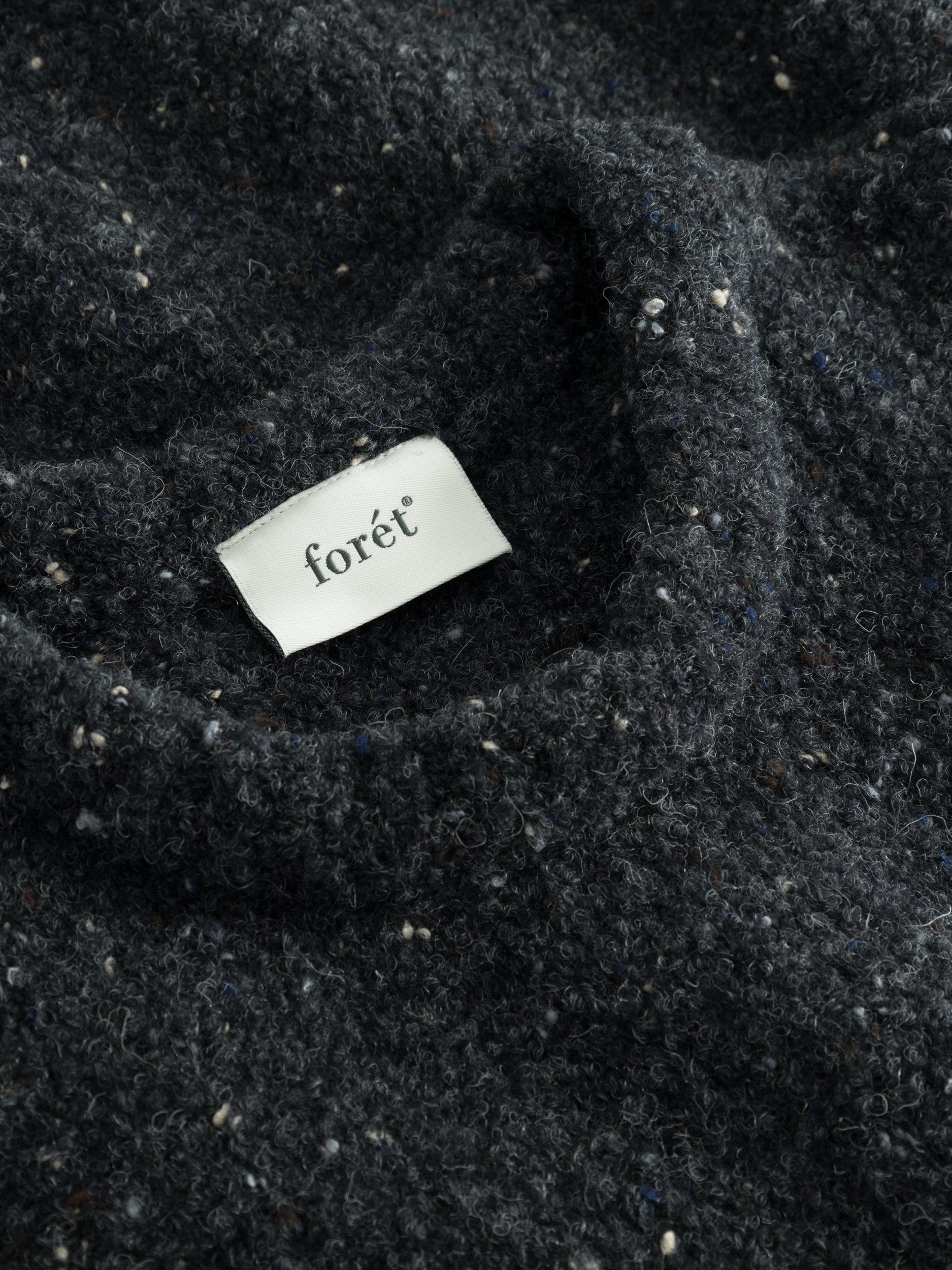 Product image 3 of 6, which shows forét Moss Textured Merino Wool Knit Jumper, Dark Grey Melange/White, S