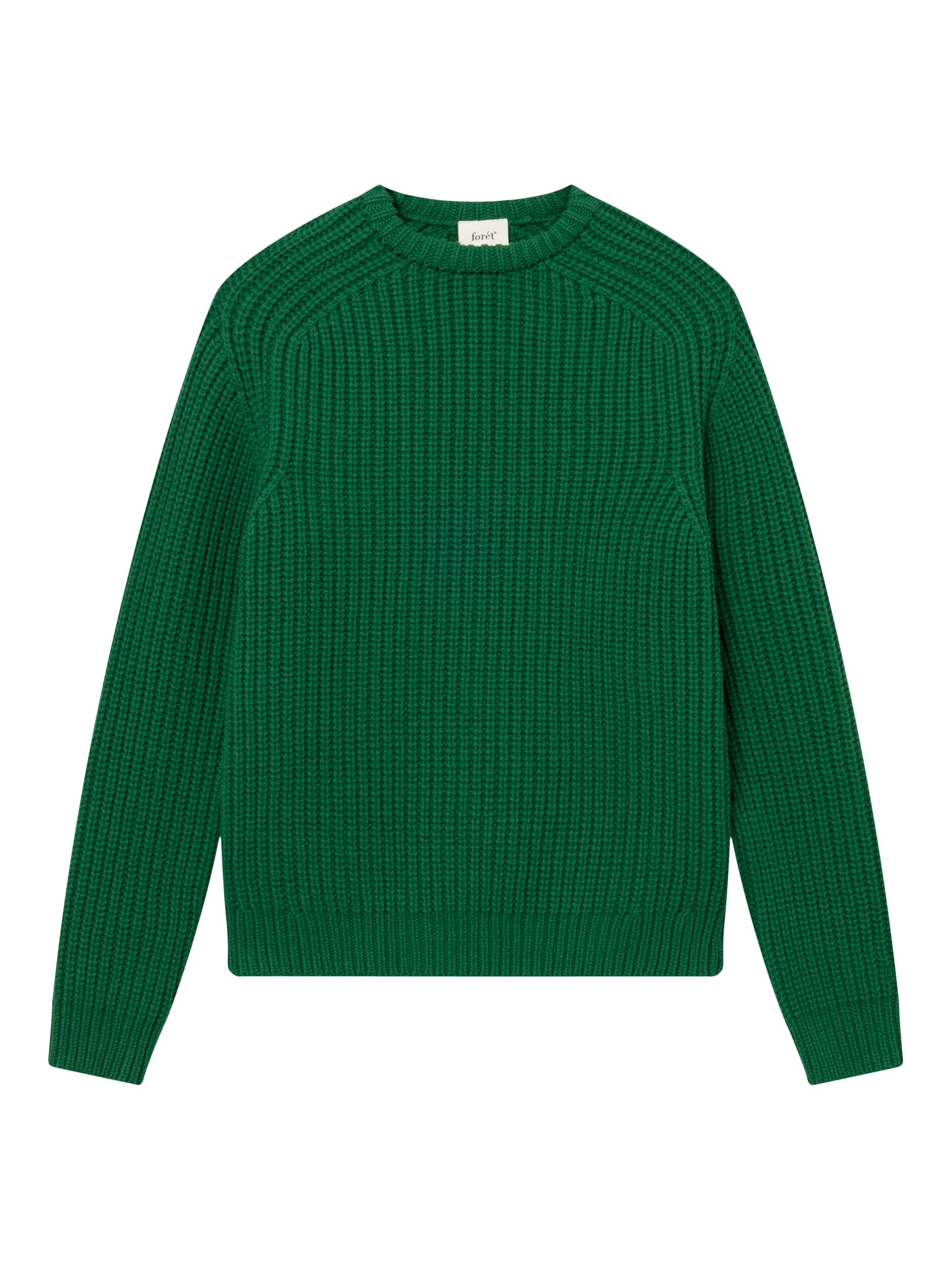 Product image 6 of 7, which shows forét Trip Chunky Rib Knit Wool Blend Jumper, Green, S