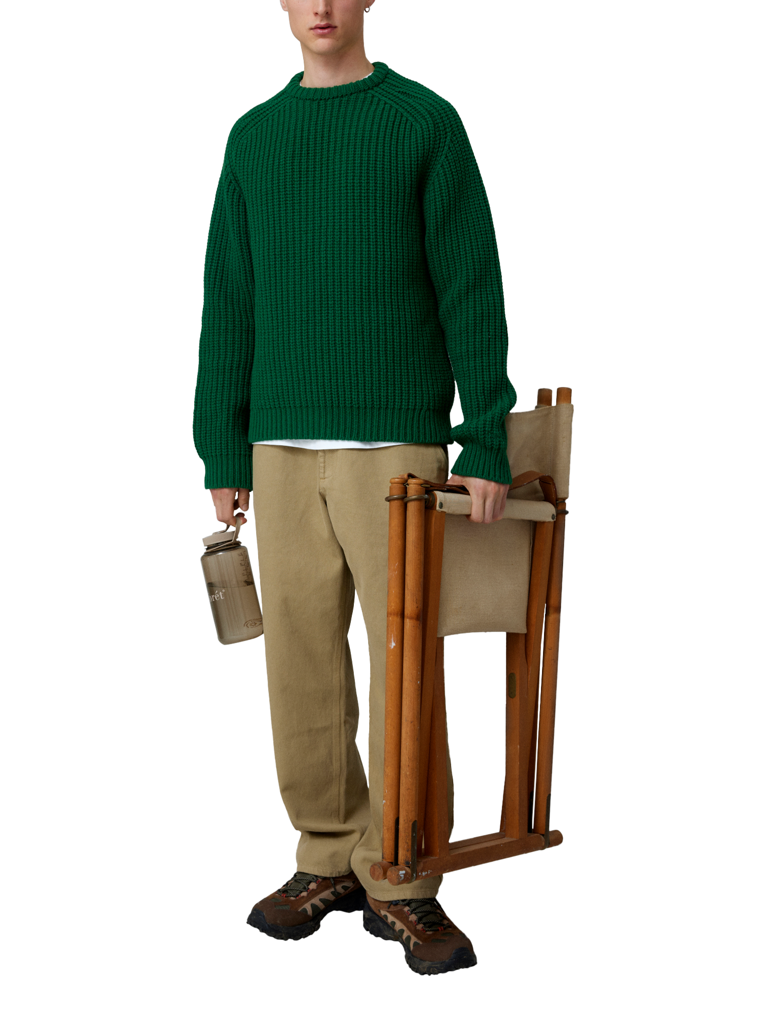 Product image 2 of 7, which shows forét Trip Chunky Rib Knit Wool Blend Jumper, Green, S