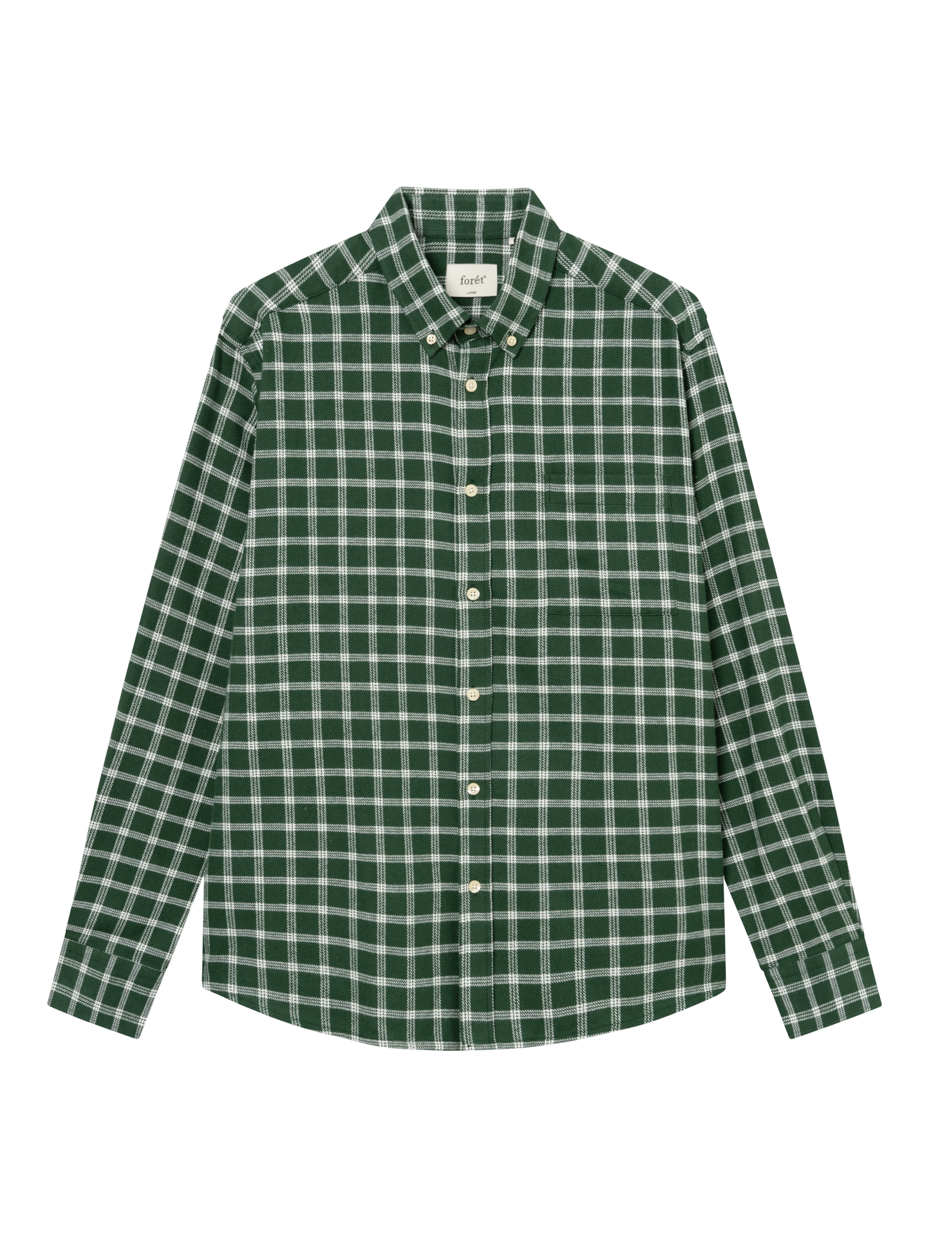 Product image 6 of 7, which shows forét Hornet Flannel Check Shirt, Green/Cloud, M