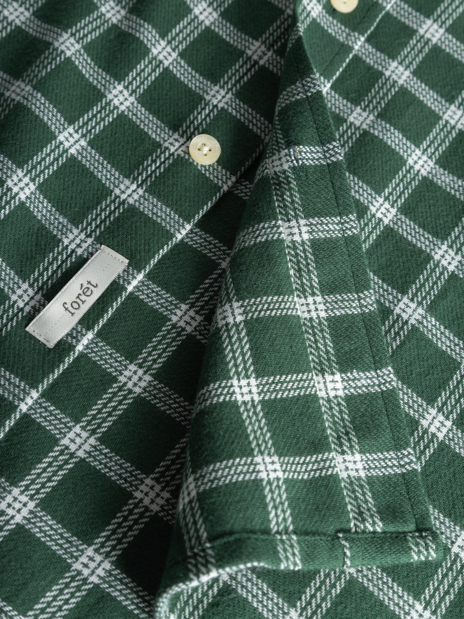 Product image 2 of 7, which shows forét Hornet Flannel Check Shirt, Green/Cloud, M