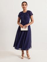 Phase Eight Gwen Textured Twist Neck Dress, Navy
