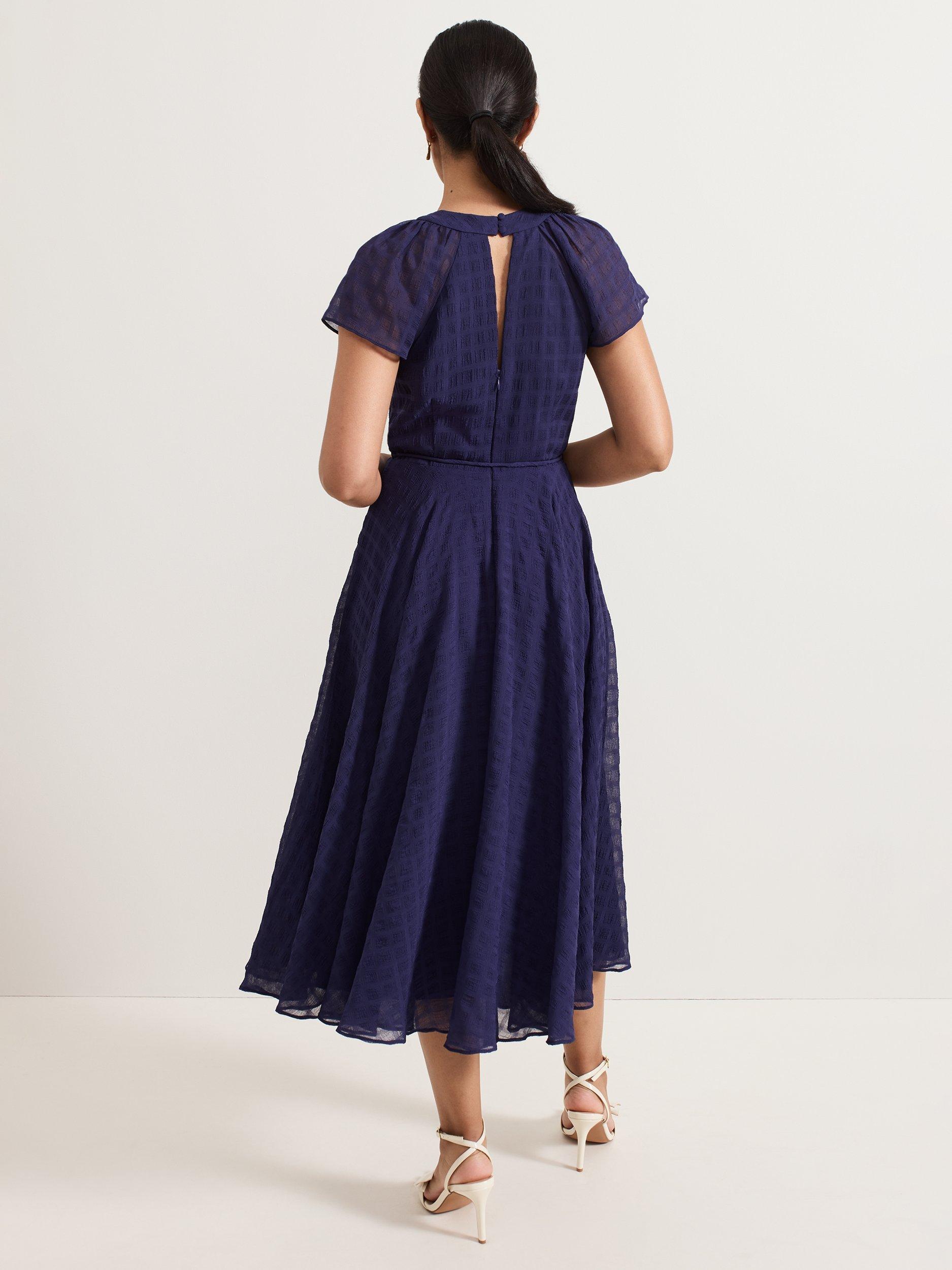 Product image 2 of 7, which shows Phase Eight Petite Gwen Twist Neck Dress, Navy, 8
