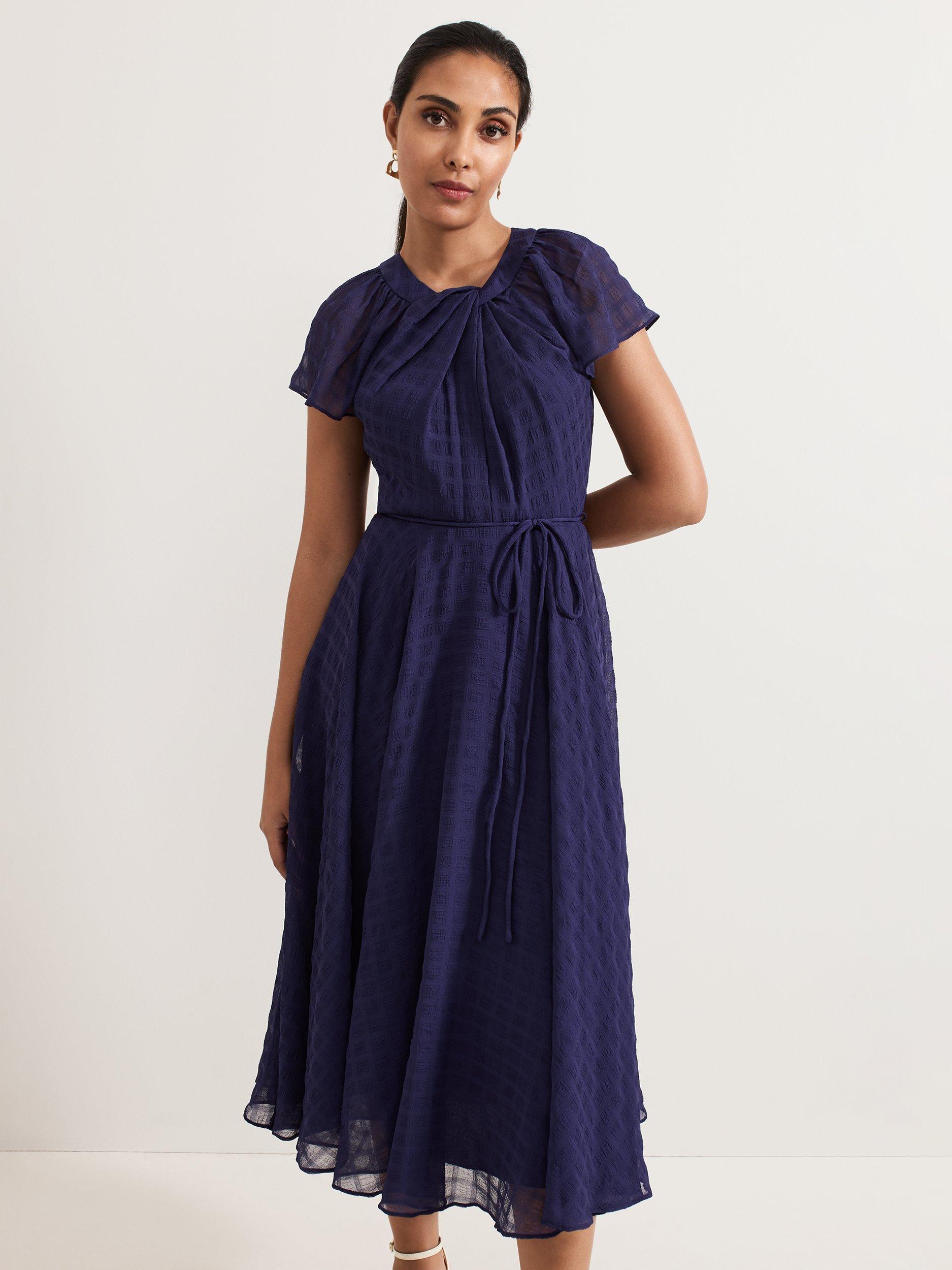 Product image 3 of 7, which shows Phase Eight Petite Gwen Twist Neck Dress, Navy, 8