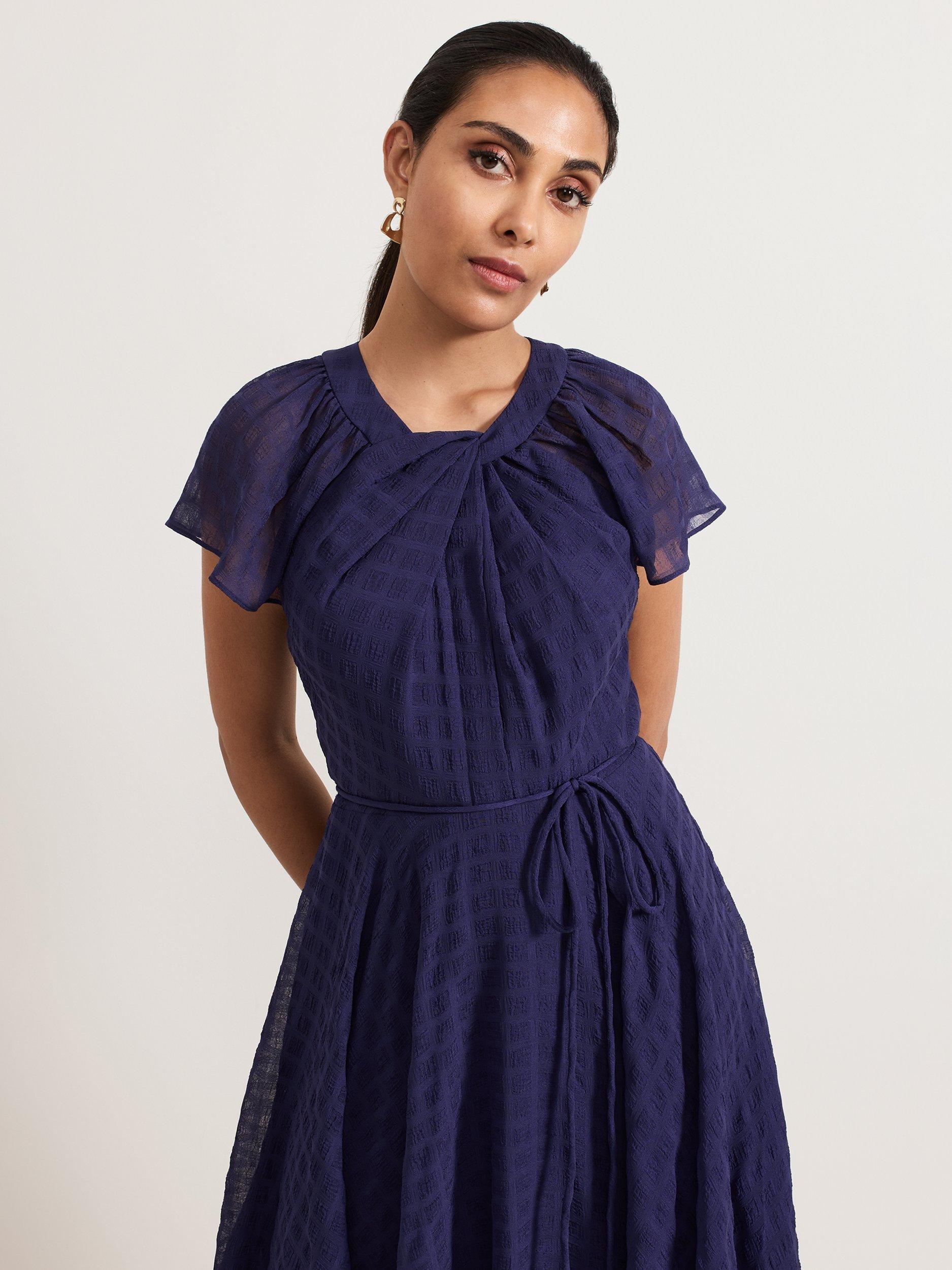 Product image 4 of 7, which shows Phase Eight Petite Gwen Twist Neck Dress, Navy, 8