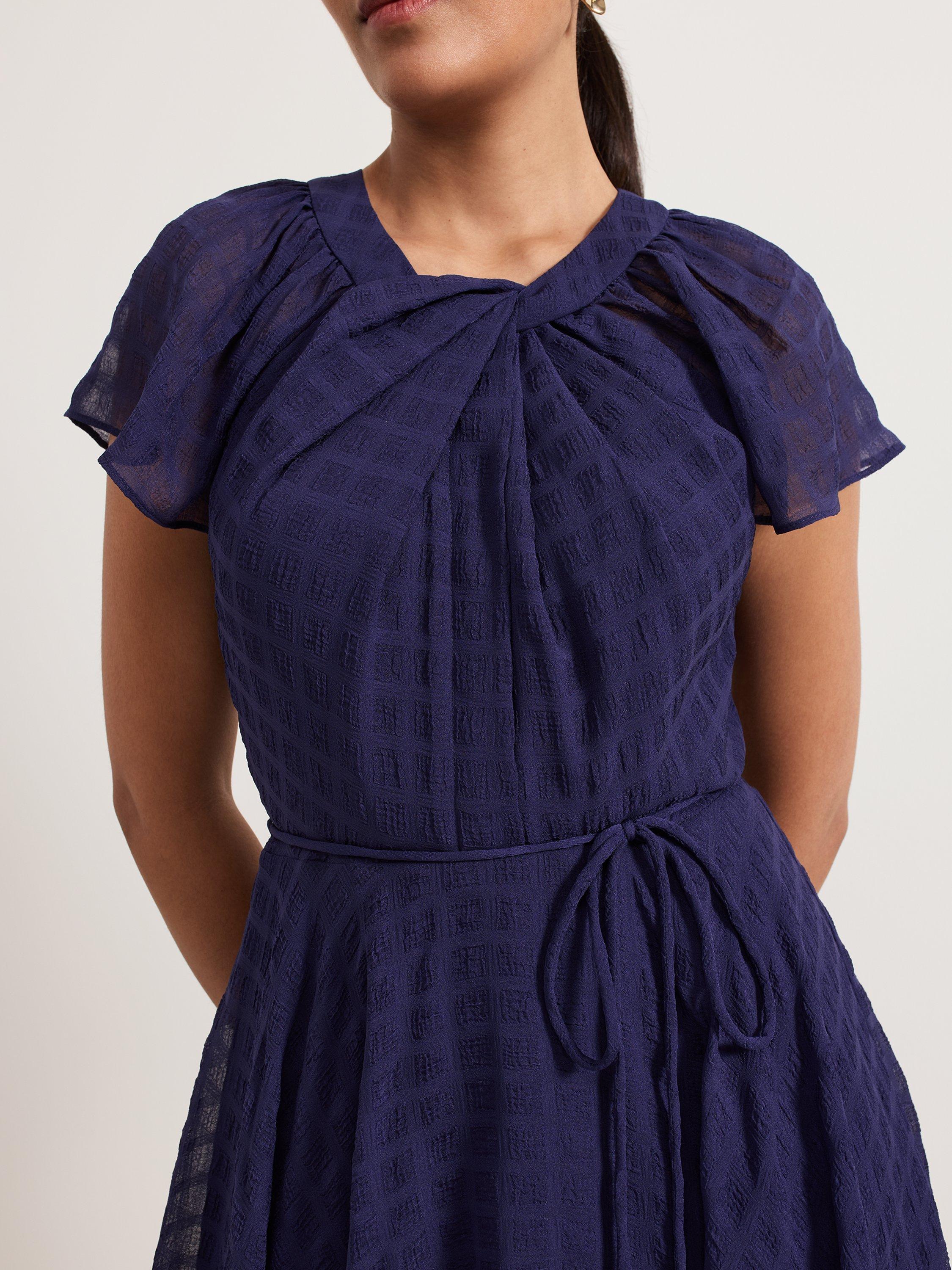 Product image 7 of 7, which shows Phase Eight Petite Gwen Twist Neck Dress, Navy, 8