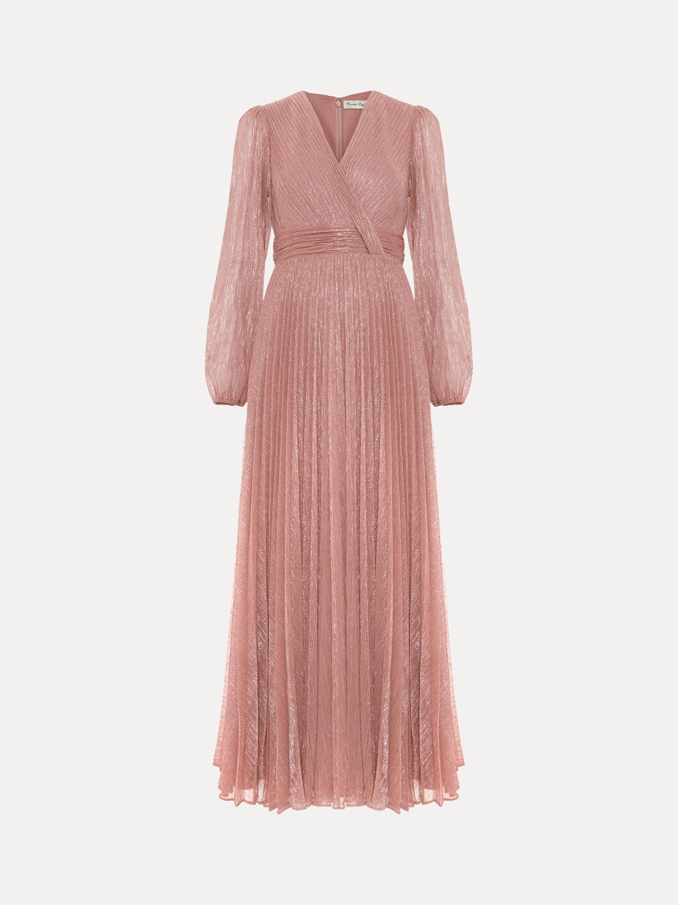 Product image 5 of 8, which shows Phase Eight Petite Harper Shimmer Pleated Maxi Dress, Pale Pink, 8