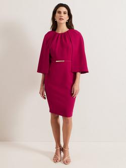 Phase Eight Veronica Cape Belted Midi Dress, Pink, Pink